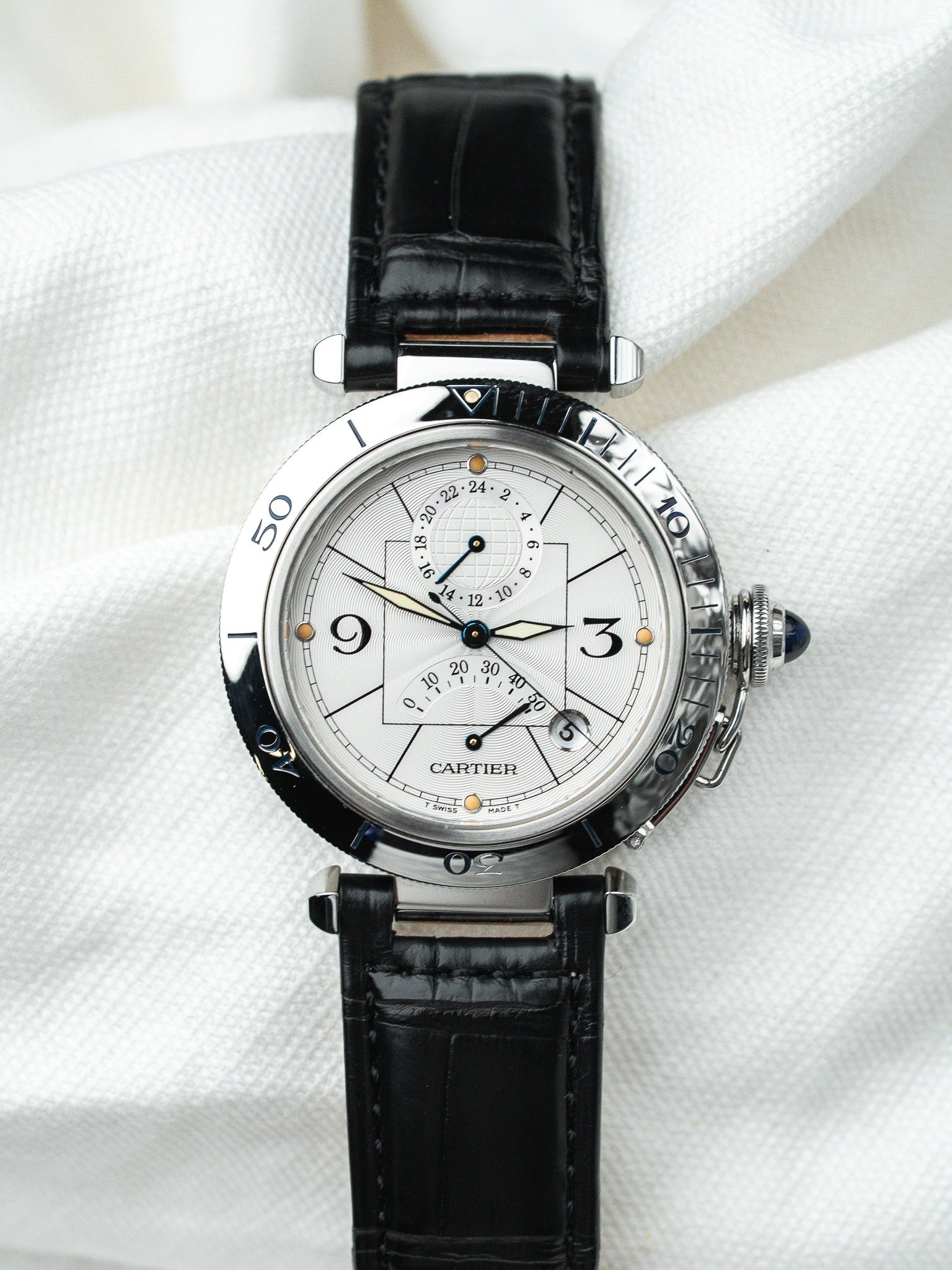 ساعة Cartier Pasha Power Reserve 2388 — ستانلس ستيل 39 مم Full Set (1999) 