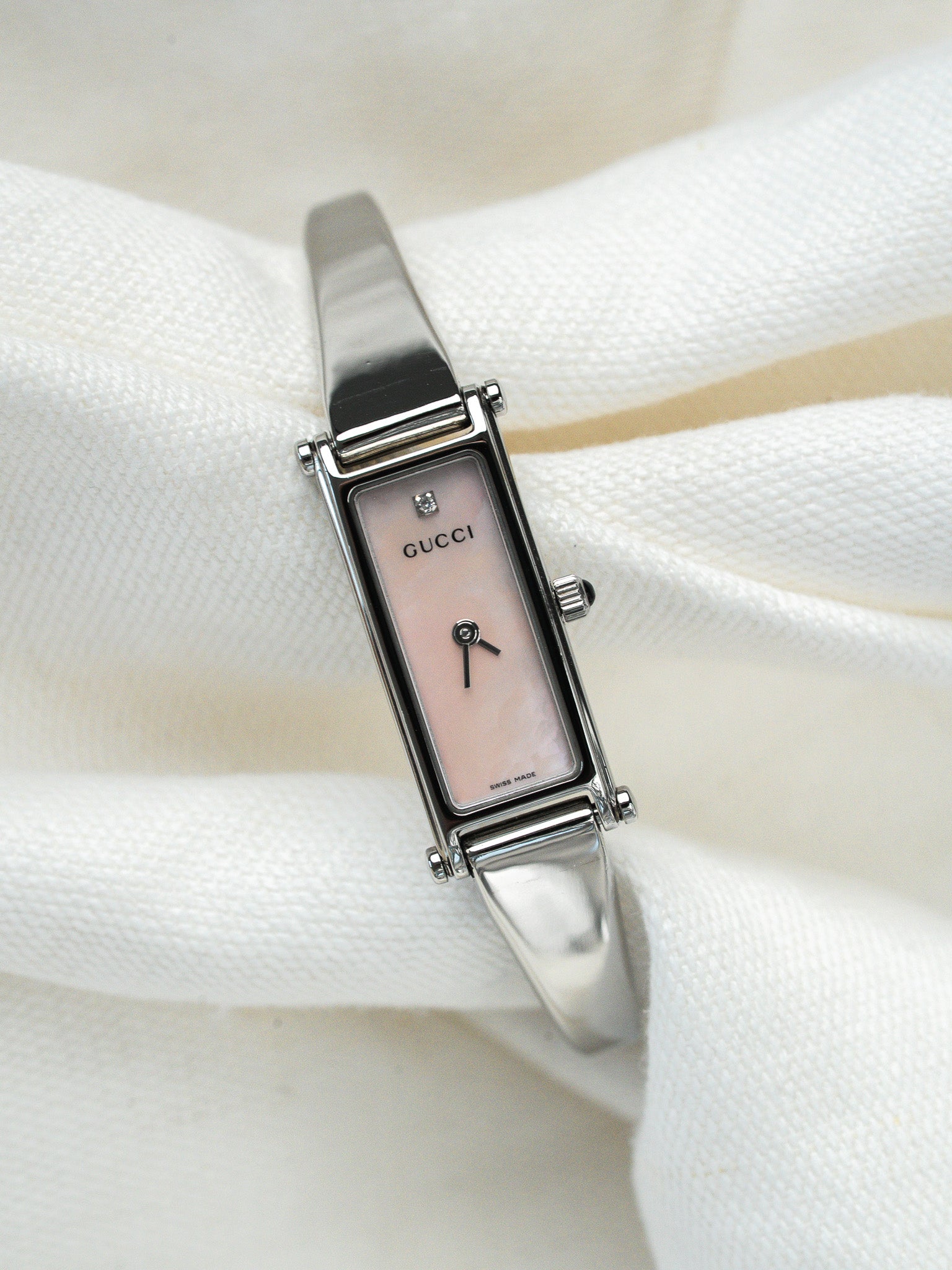 Gucci - Tank Bracciale rigido in acciaio Cadran in madreperla rosa chiaro - 1990s 
