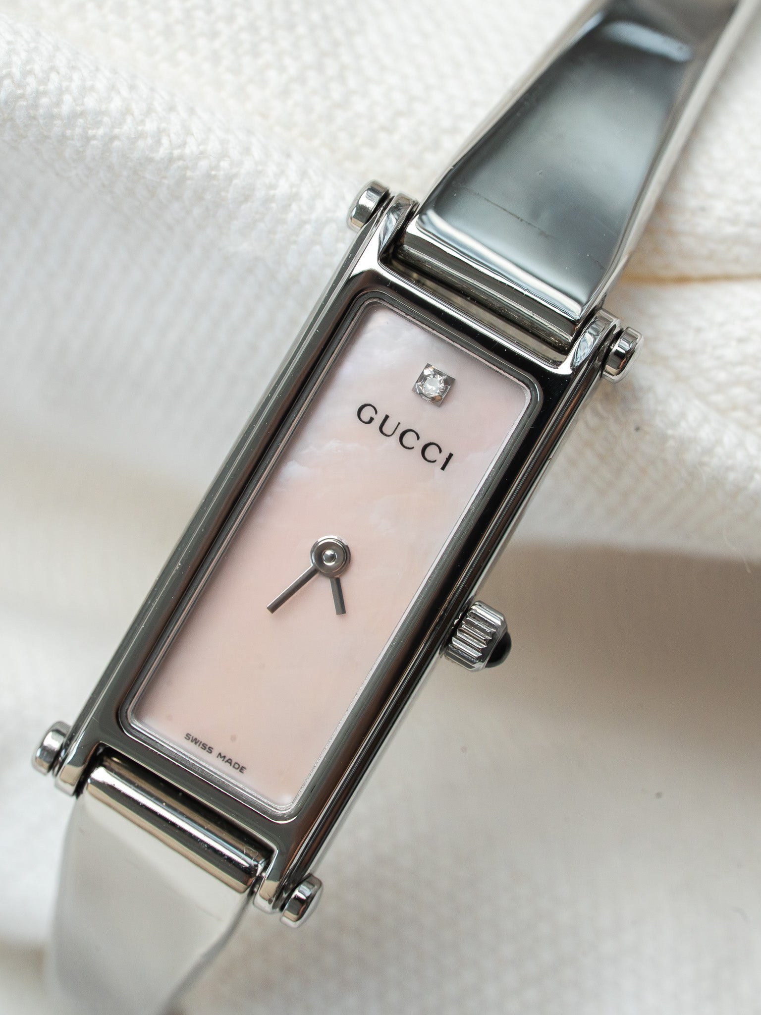 Gucci - Tank Bracciale rigido in acciaio Cadran in madreperla rosa chiaro - 1990s 
