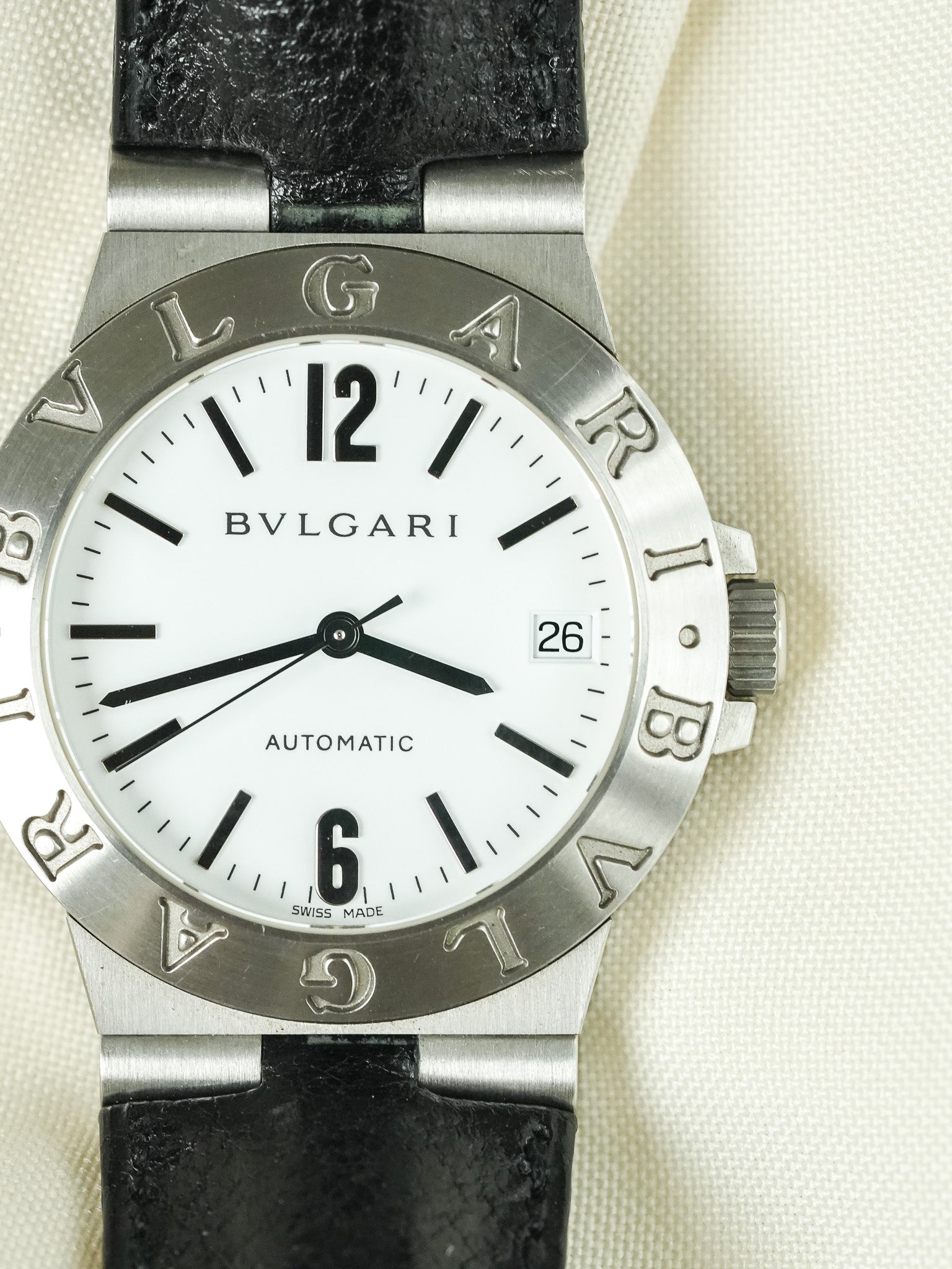 Bvlgari - Diagono LCV35S Cuir automatique cadran blanc - 2000s