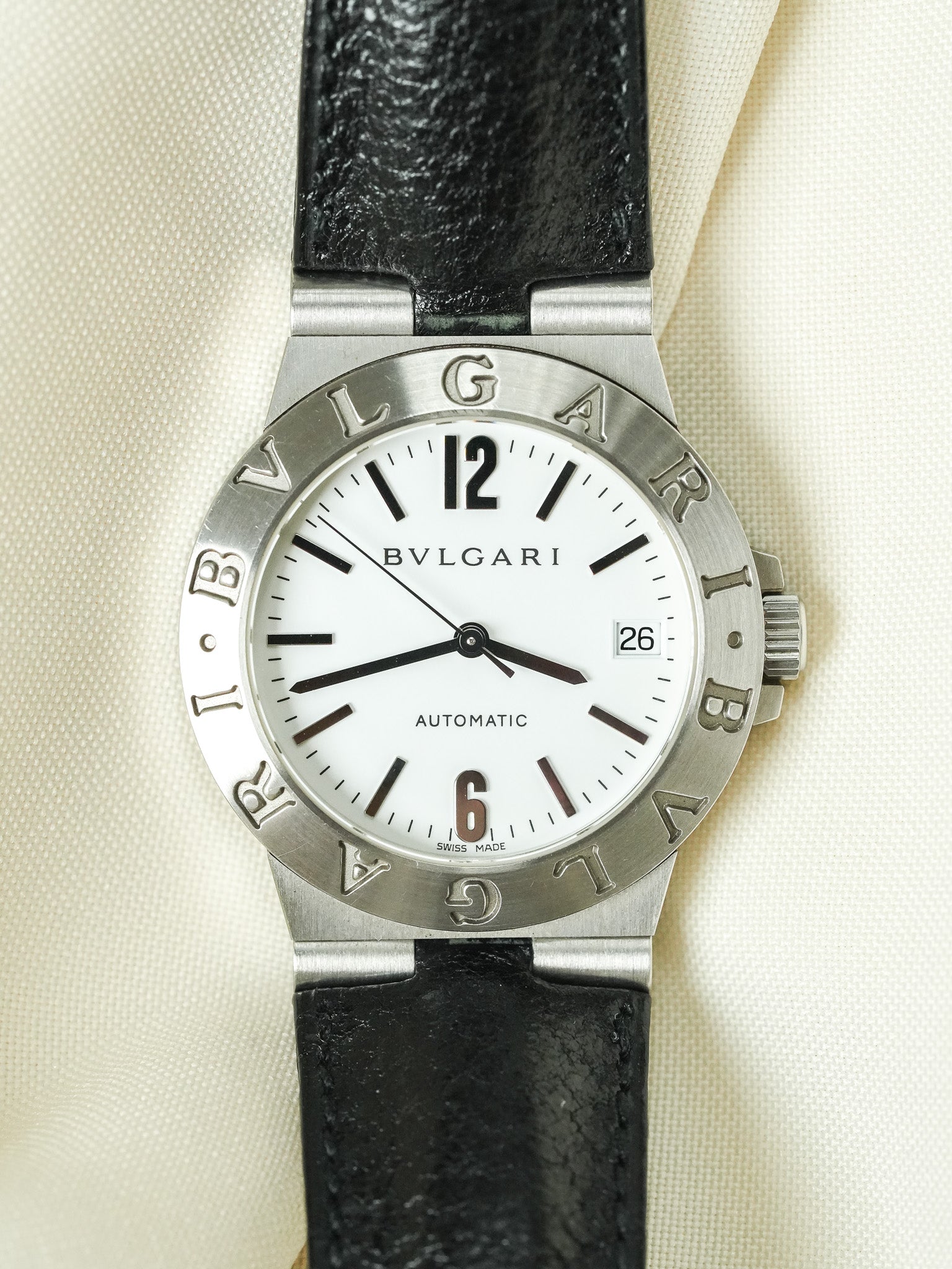 Bvlgari - Diagono LCV35S Cuir automatique cadran blanc - 2000s