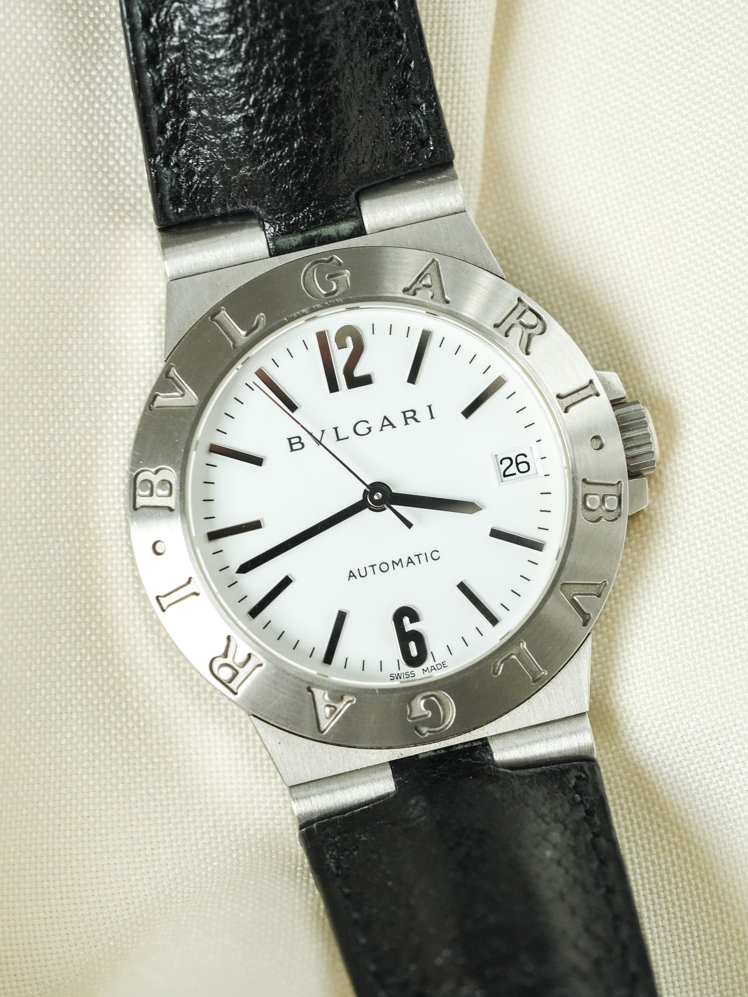 Bvlgari - Diagono LCV35S Cuir automatique cadran blanc - 2000s