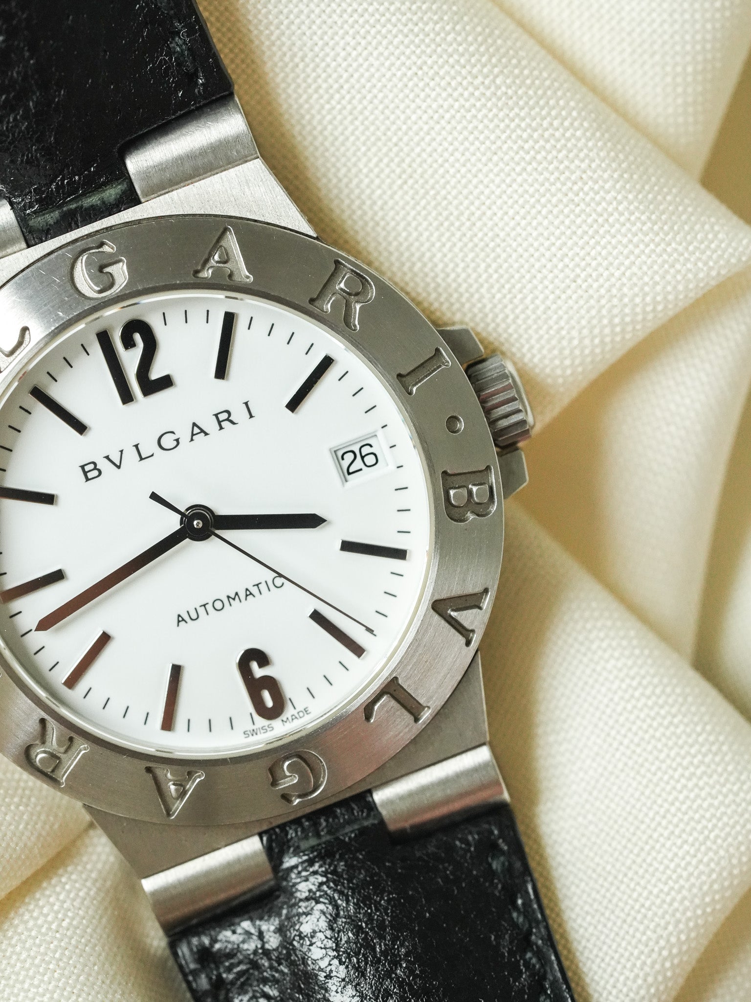 Bvlgari - Diagono LCV35S Cuir automatique cadran blanc - 2000s