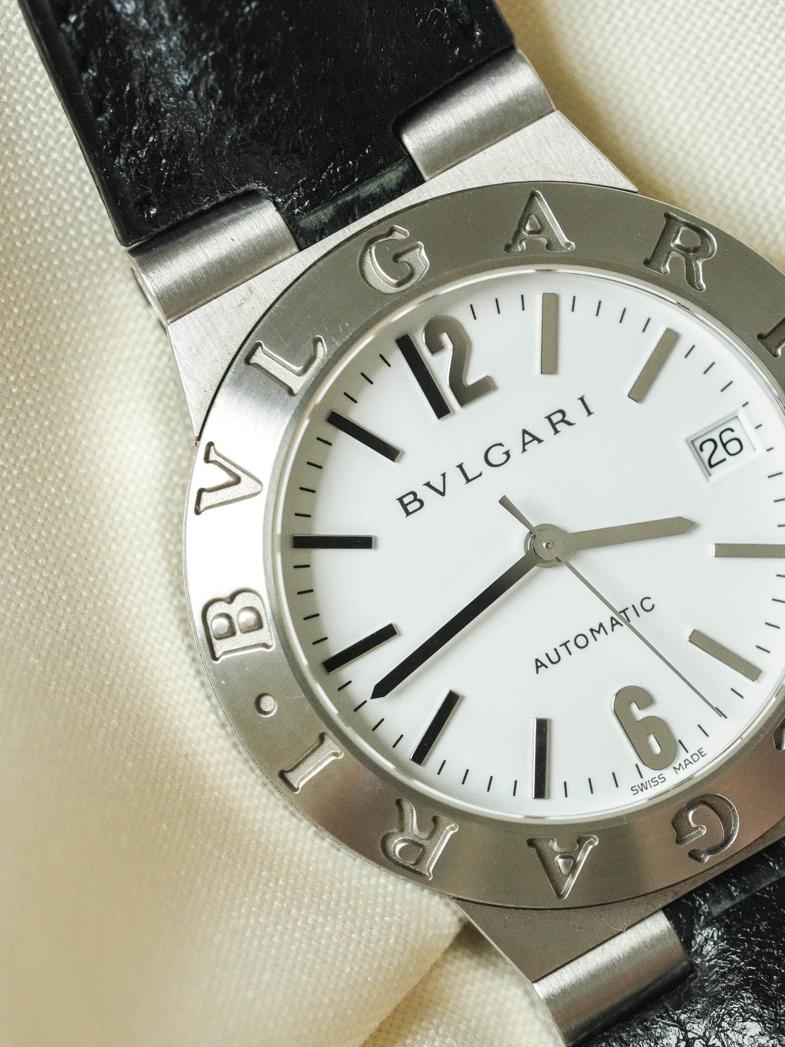 Bvlgari - Diagono LCV35S Cuir automatique cadran blanc - 2000s