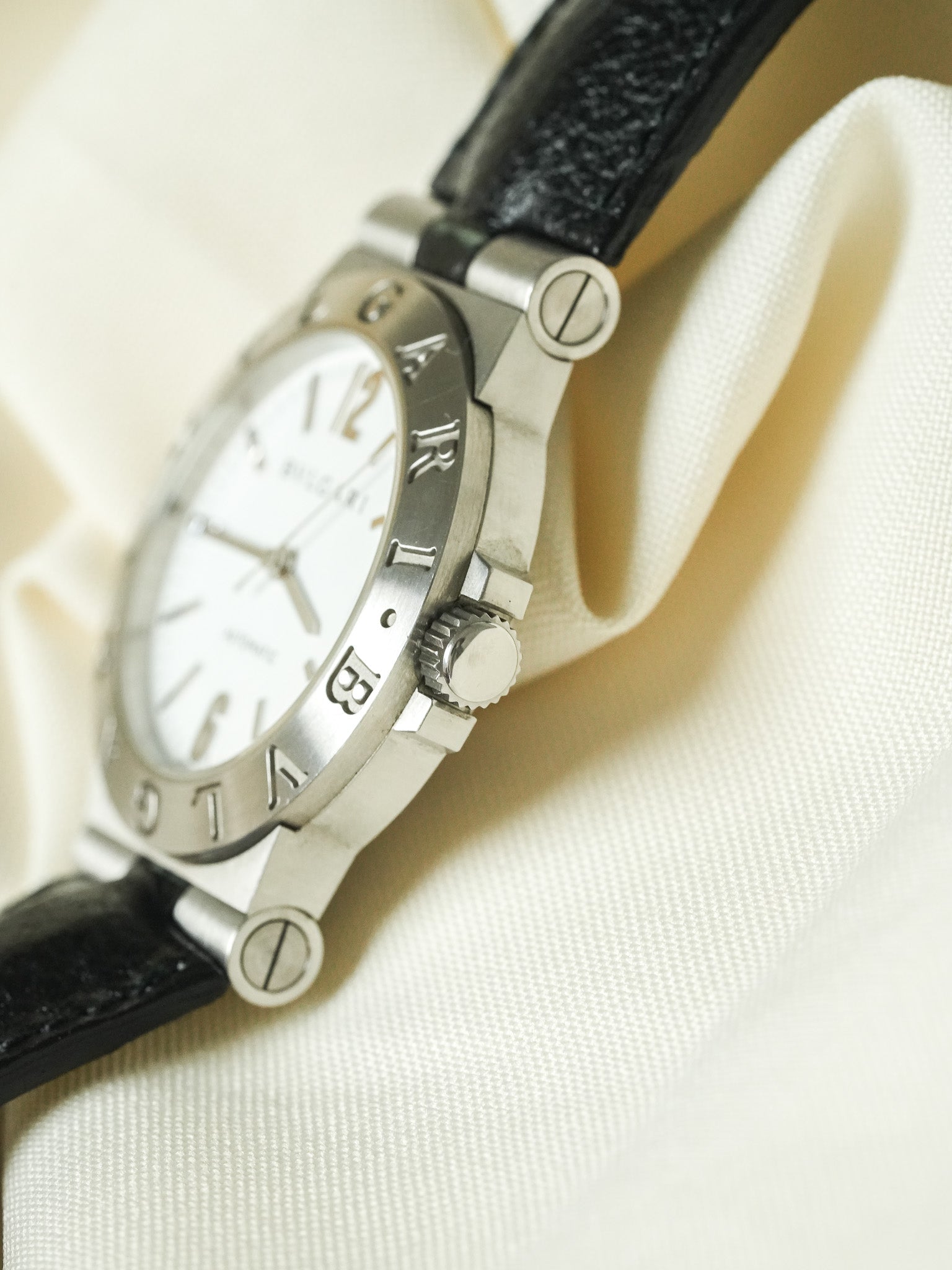 Bvlgari - Diagono LCV35S Cuir automatique cadran blanc - 2000s
