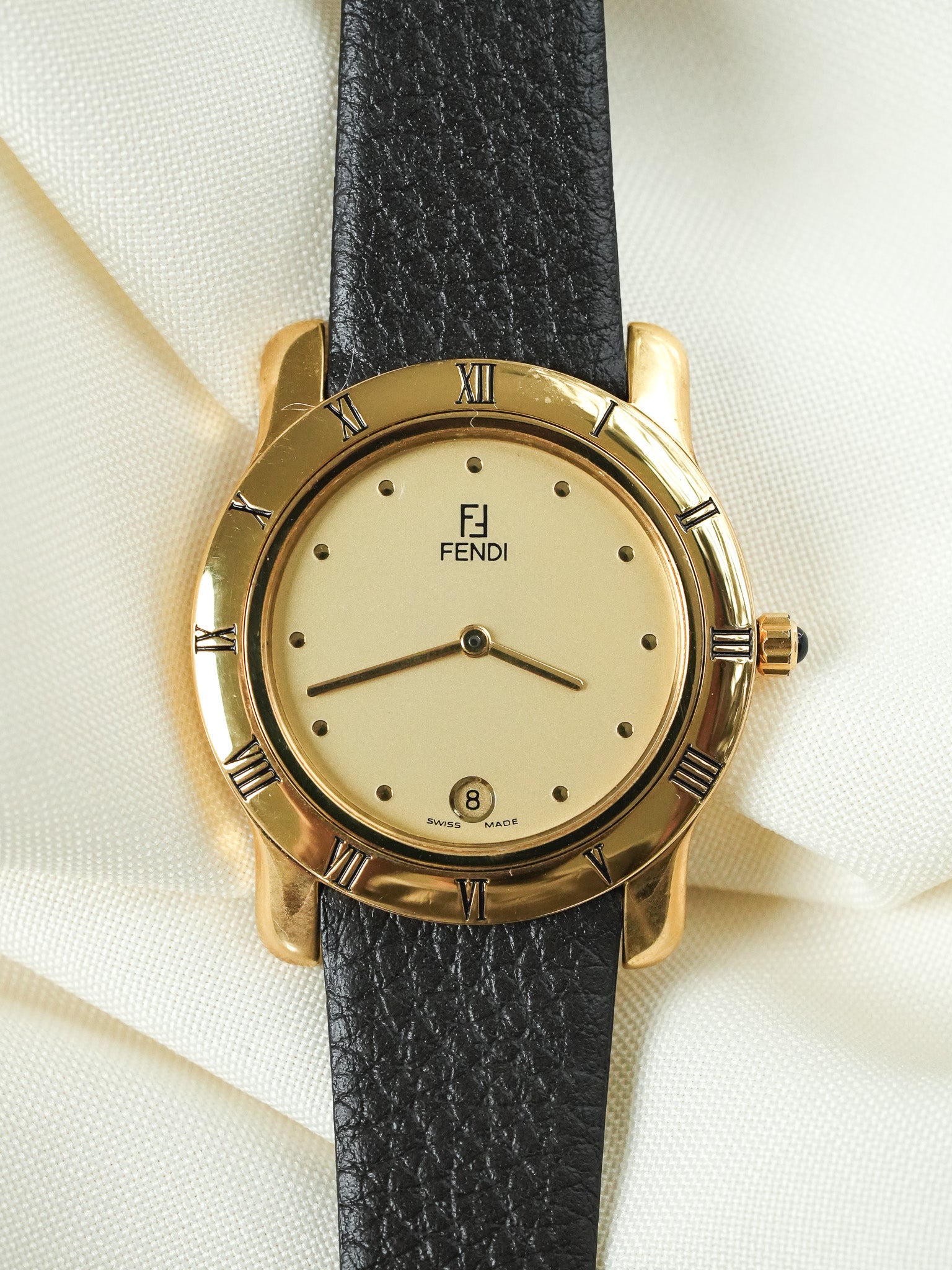 Fendi - Plaqué or Date 6h Cabochon 34mm - 1990s