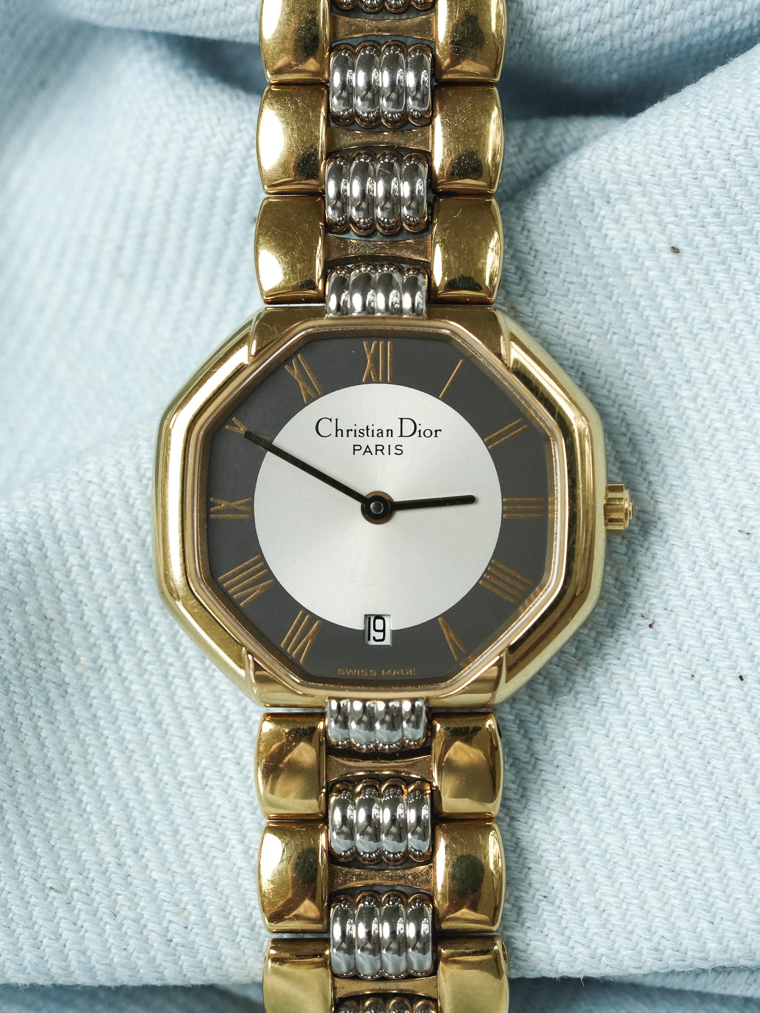 Christian Dior - 48.133 Octagonal Gold Steel Gray Dial- 1990s 
