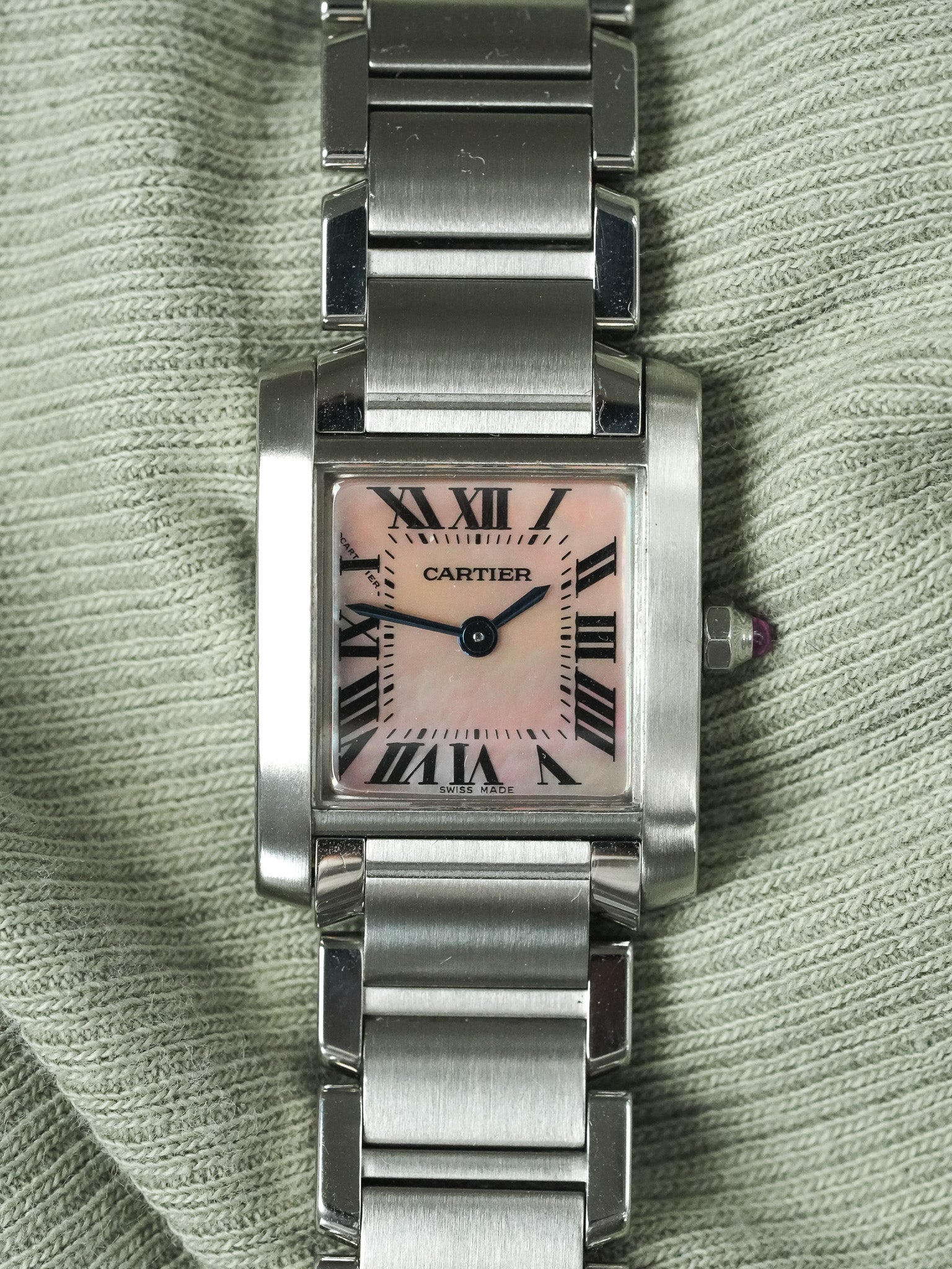 Cartier - Tank French 2384 Steel Pink mother-of-pearl dial - 2000s 