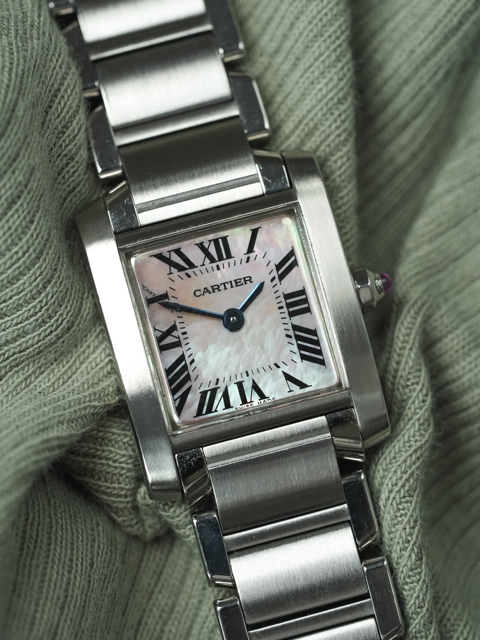 Cartier - Tank French 2384 Steel Pink mother-of-pearl dial - 2000s 