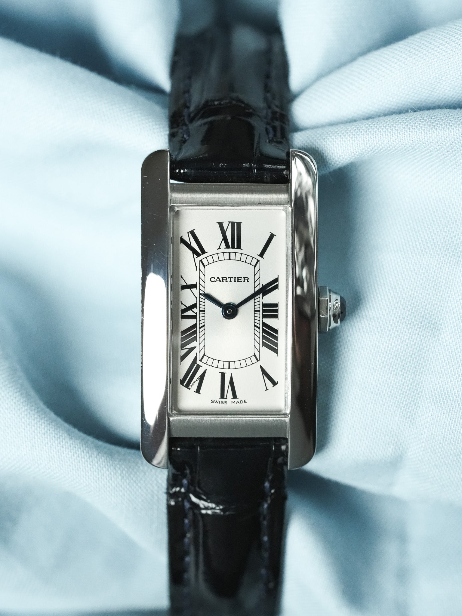 Cartier - Tank Américaine 3970 Acier Quartz Cuir bleu - 2010s