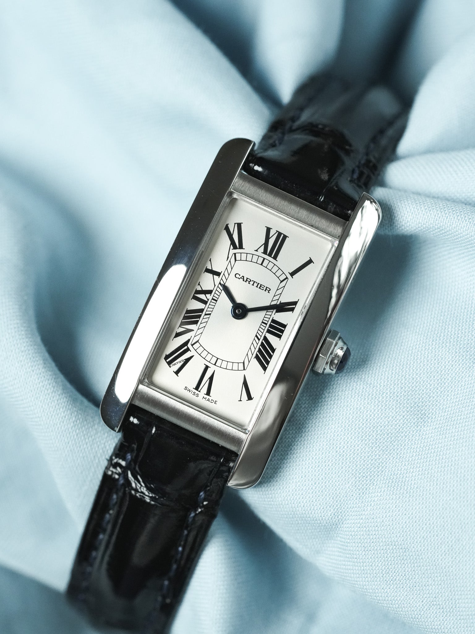 Cartier - Tank Américaine 3970 Acier Quartz Cuir bleu - 2010s