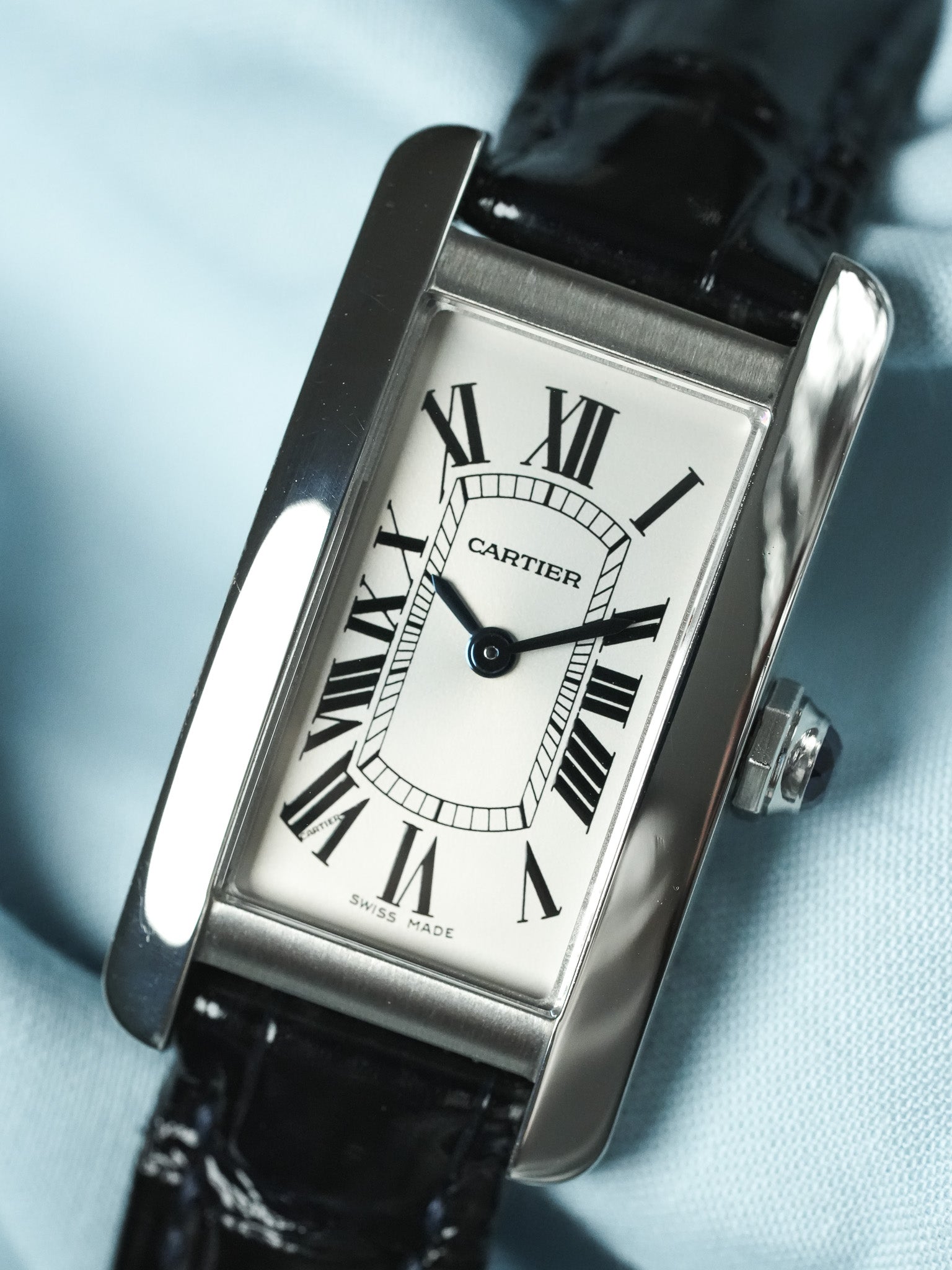 Cartier - Tank Américaine 3970 Acier Quartz Cuir bleu - 2010s