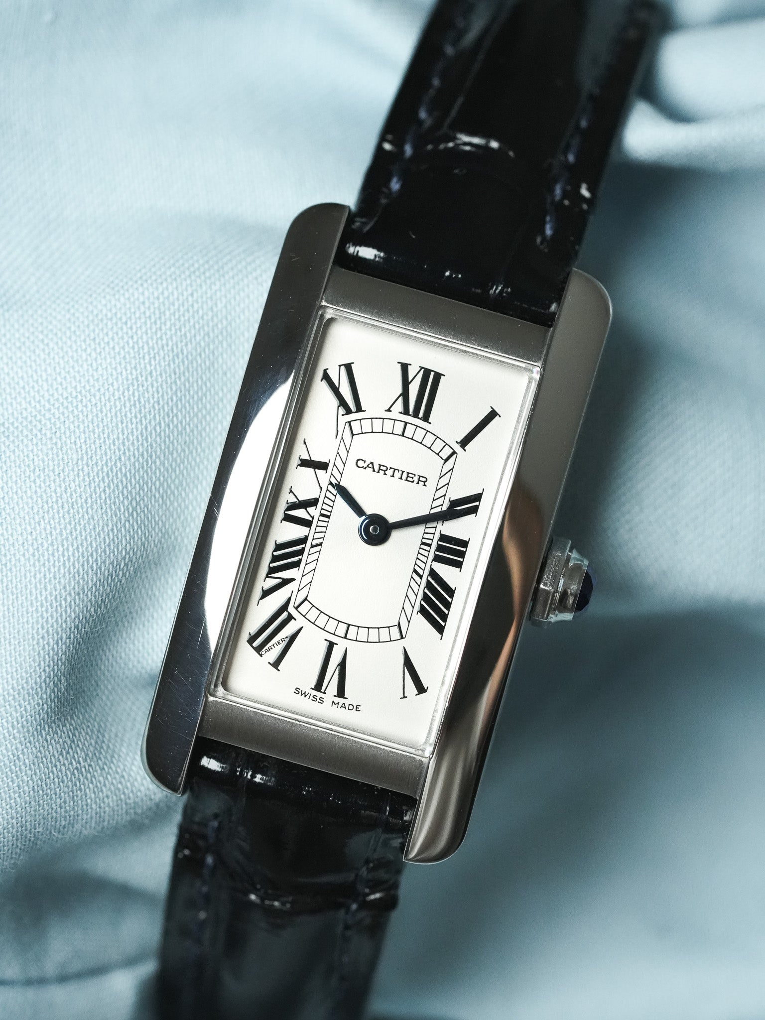 Cartier - Tank Américaine 3970 Acier Quartz Cuir bleu - 2010s