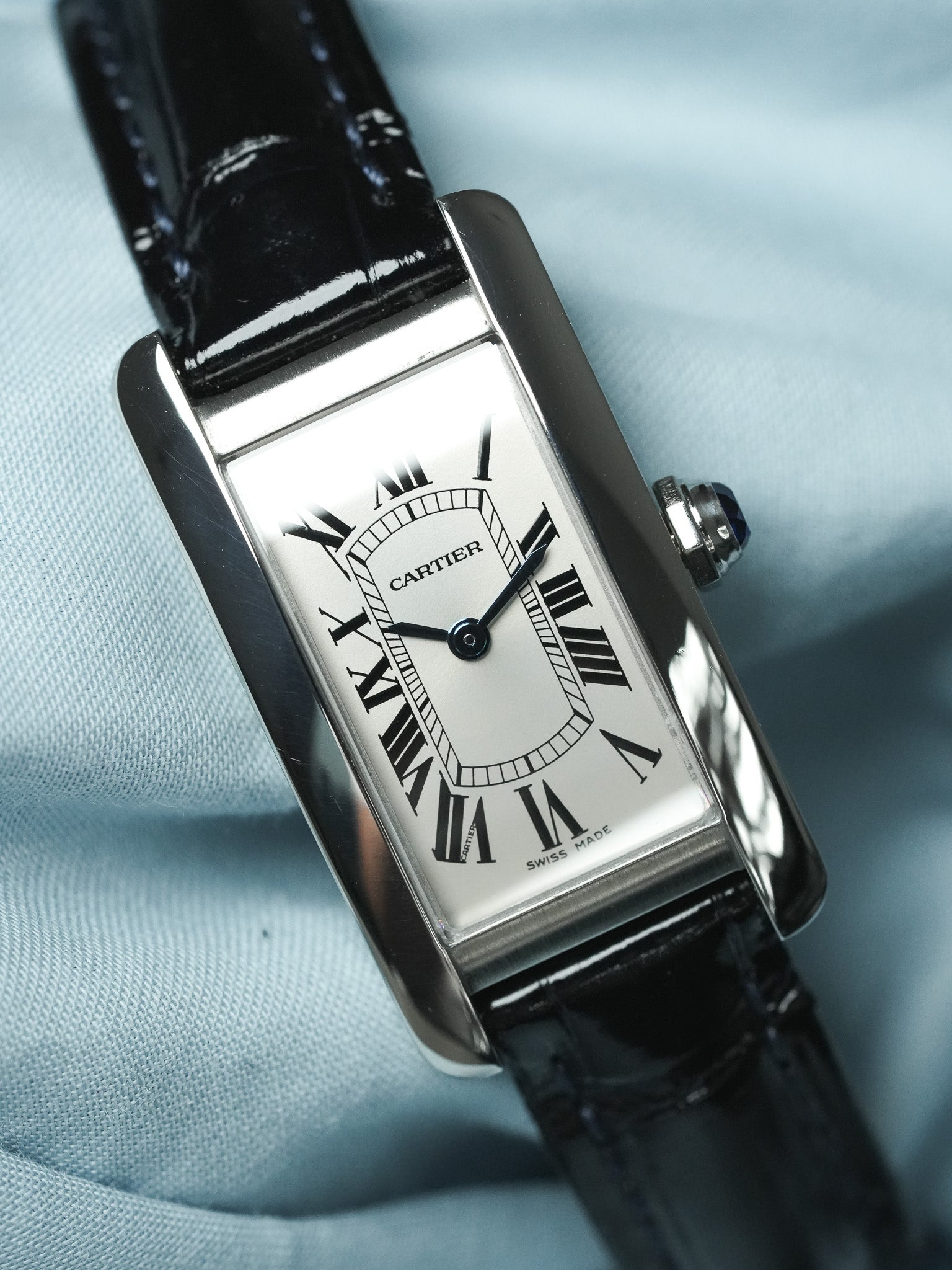 Cartier - Tank Américaine 3970 Acier Quartz Cuir bleu - 2010s