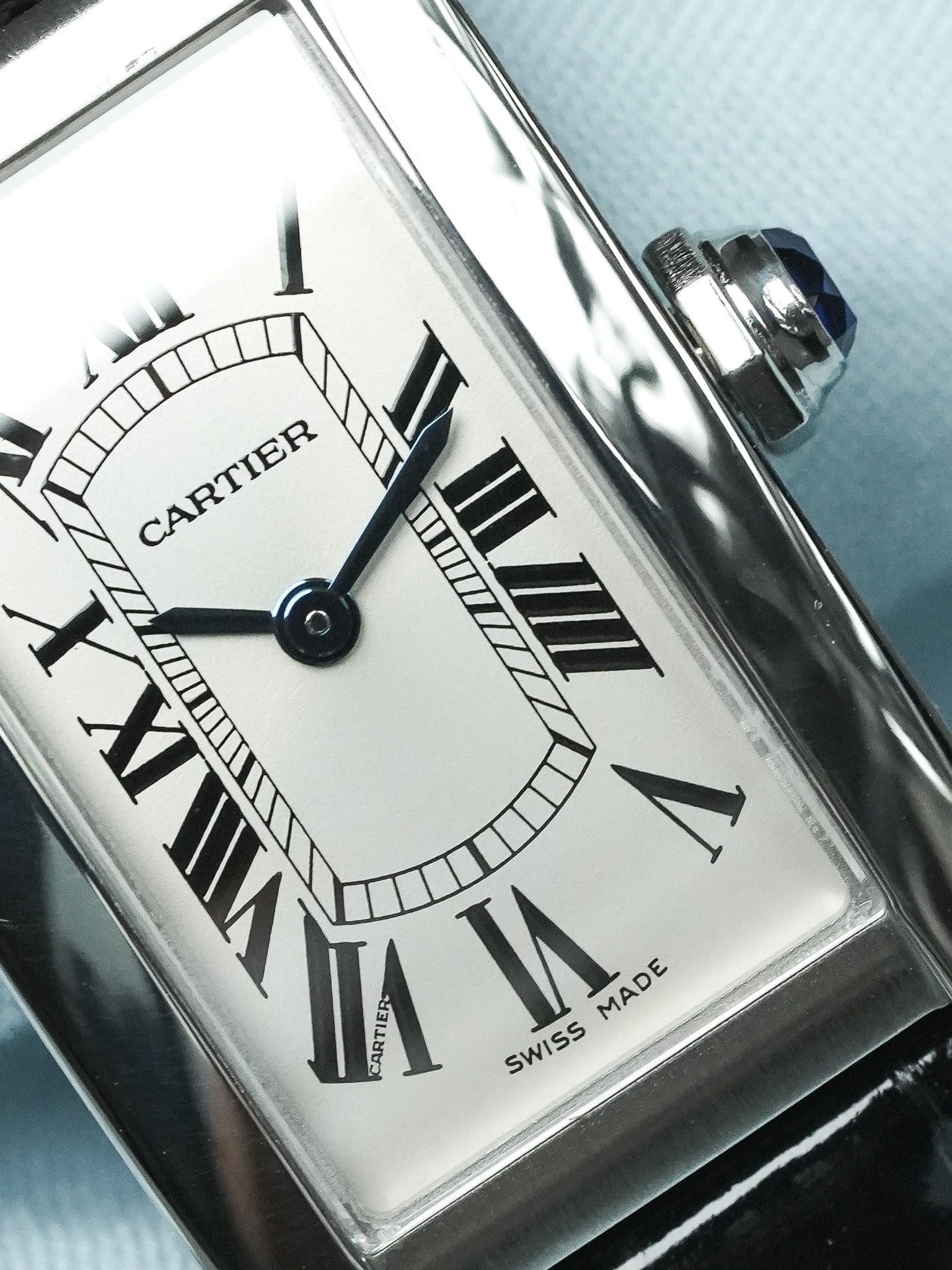 Cartier - Tank Américaine 3970 Acier Quartz Cuir bleu - 2010s