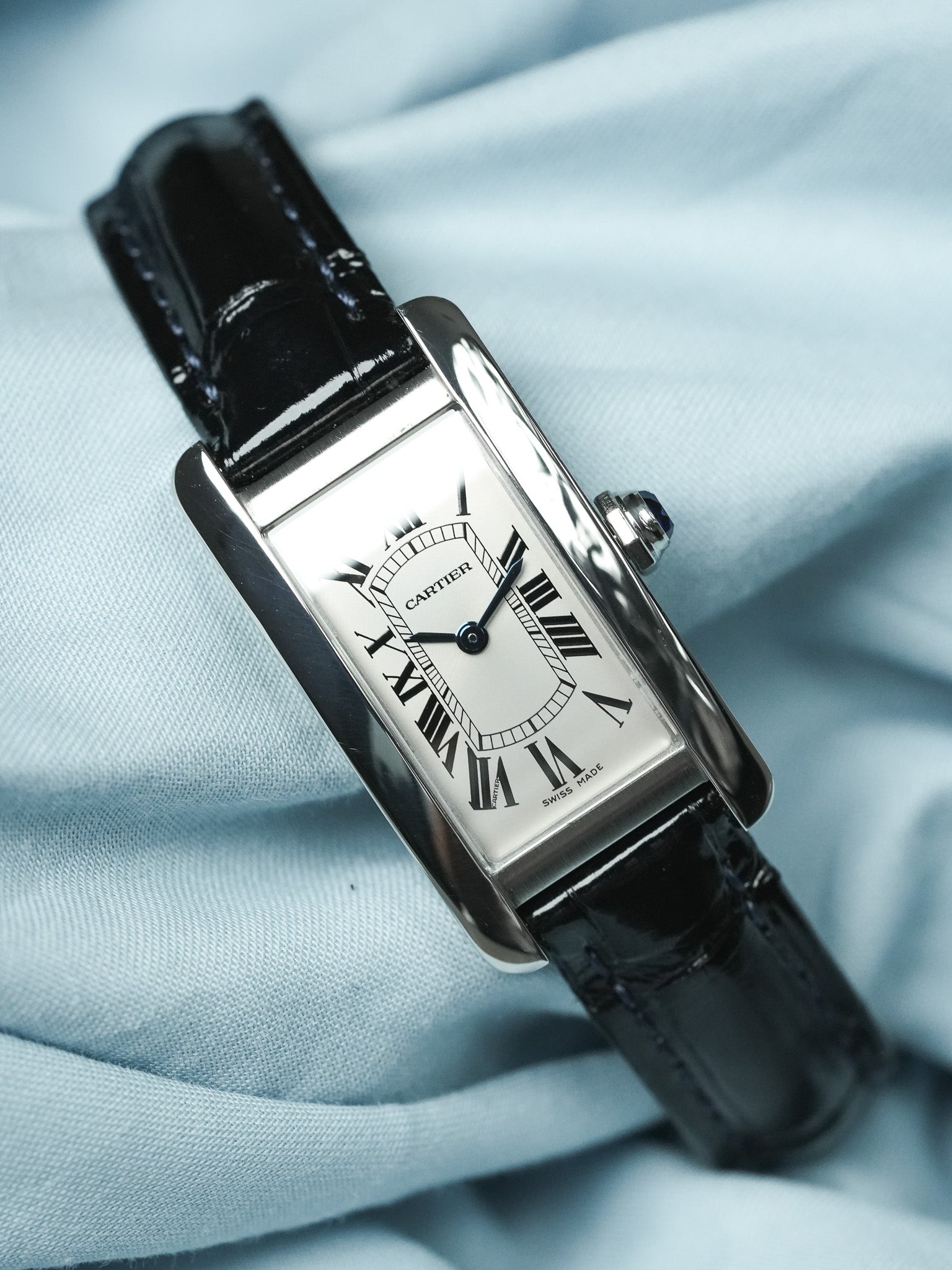 Cartier - Tank Américaine 3970 Acier Quartz Cuir bleu - 2010s