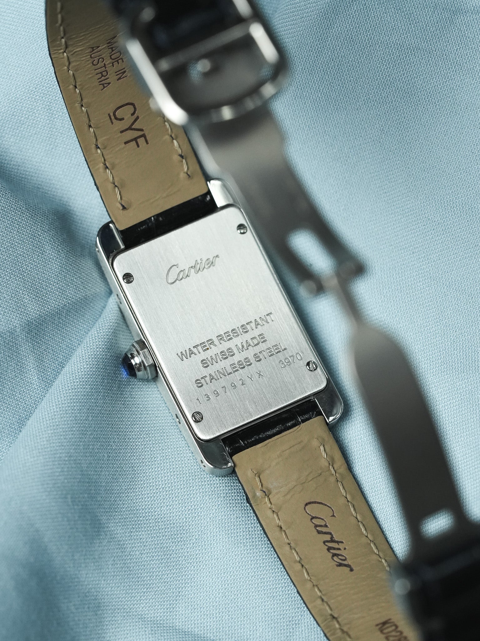 Cartier - Tank Américaine 3970 Acier Quartz Cuir bleu - 2010s