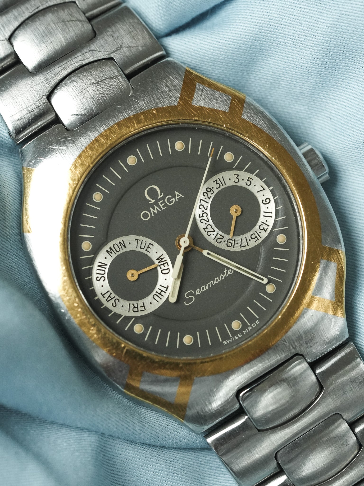 Omega - Seamaster Polaris Daydate Anthracite Or 18k - 1980s