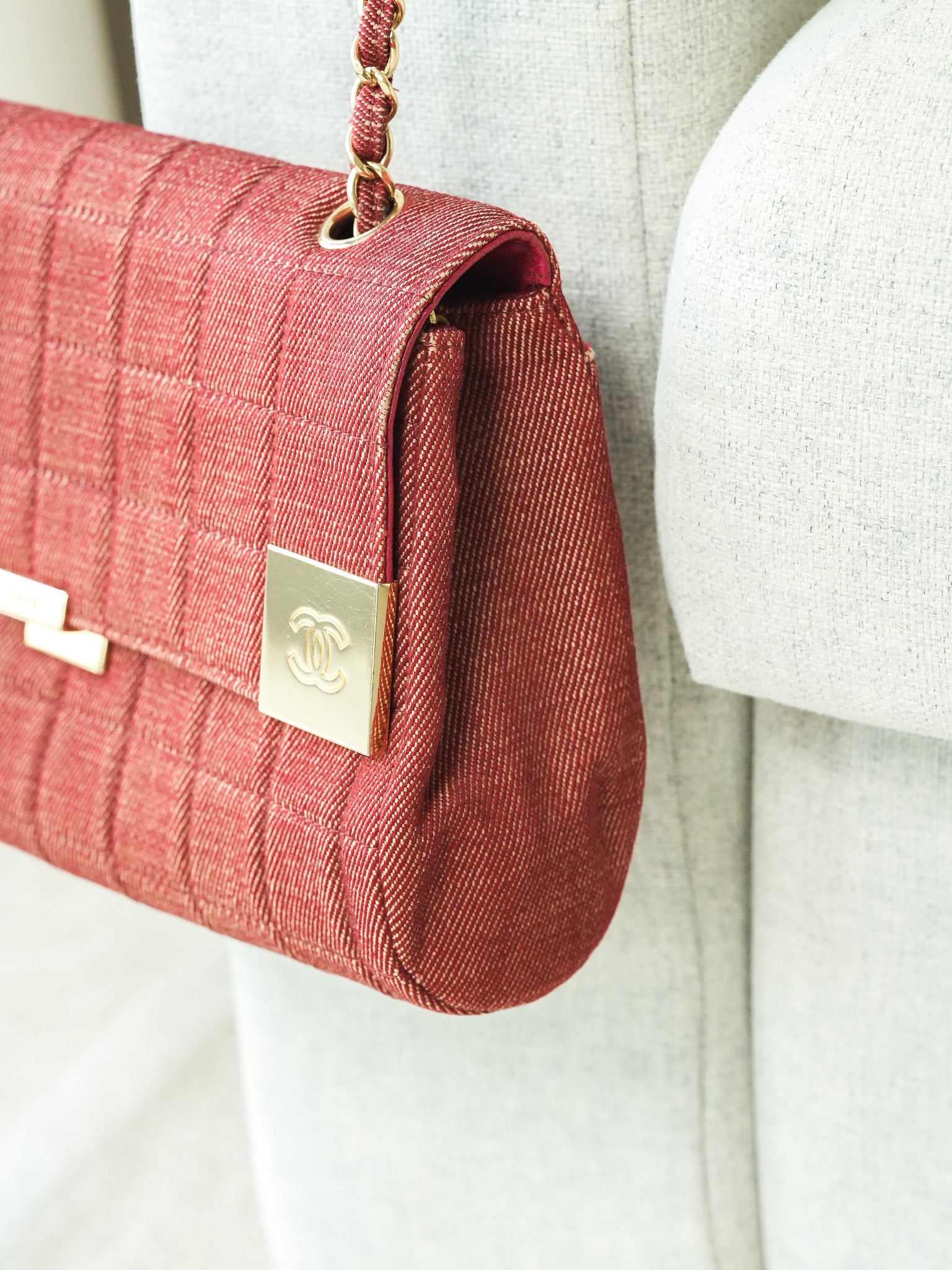 Borsa a Mano Chanel Vintage - Chocolate Bar Denim Rosso Donna (2002-2003) 