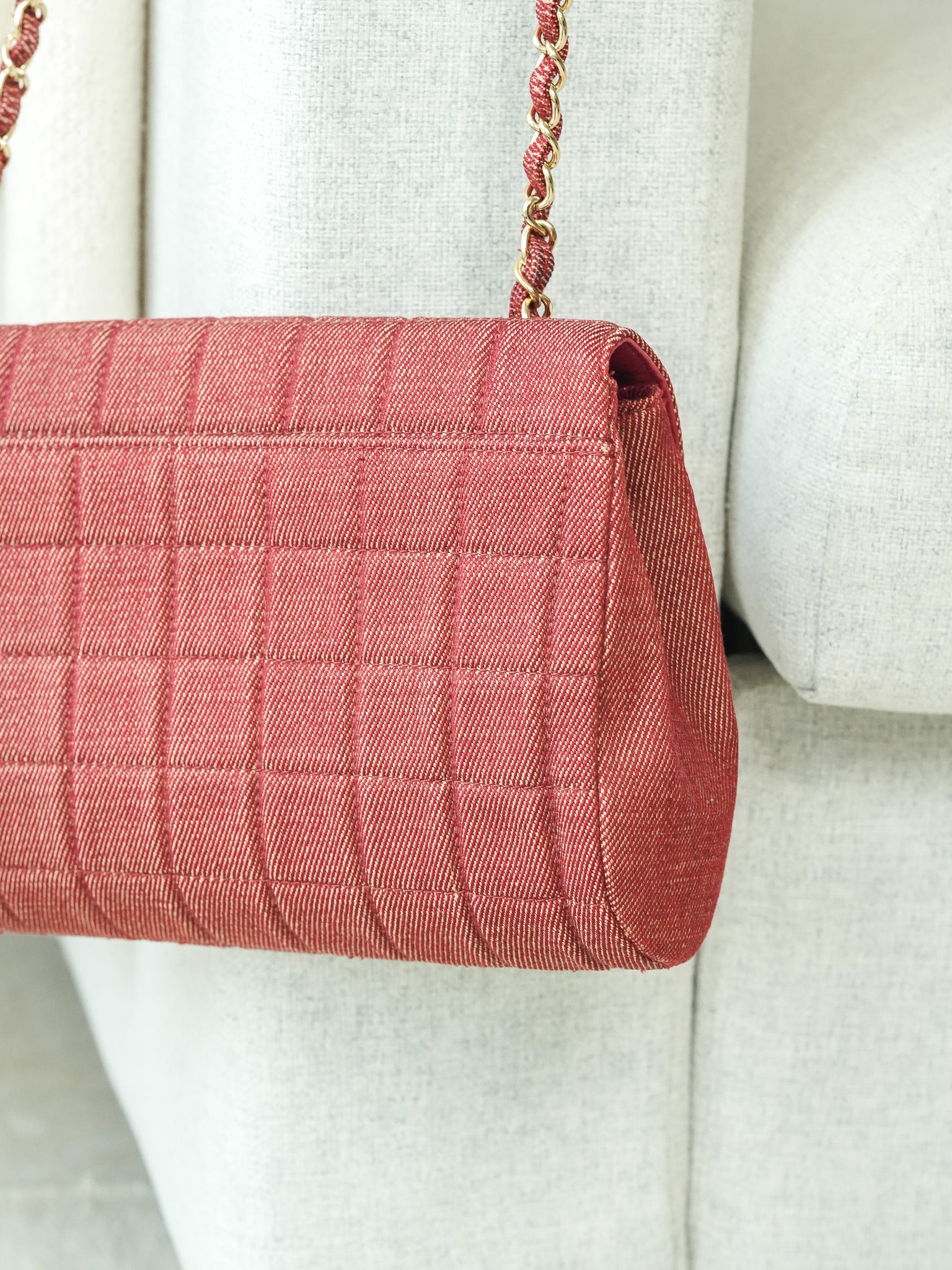 Borsa a Mano Chanel Vintage - Chocolate Bar Denim Rosso Donna (2002-2003) 