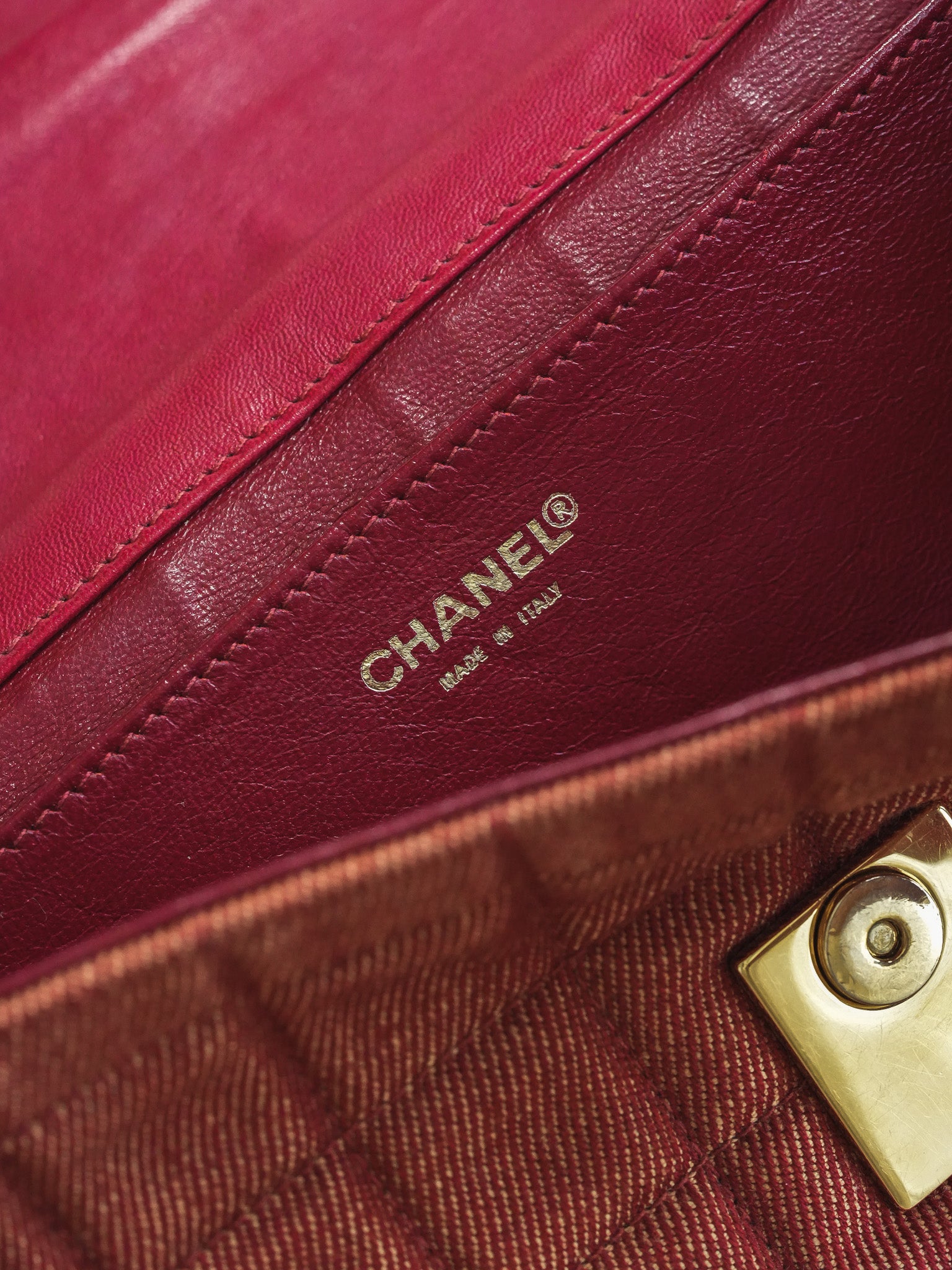 Borsa a Mano Chanel Vintage - Chocolate Bar Denim Rosso Donna (2002-2003) 