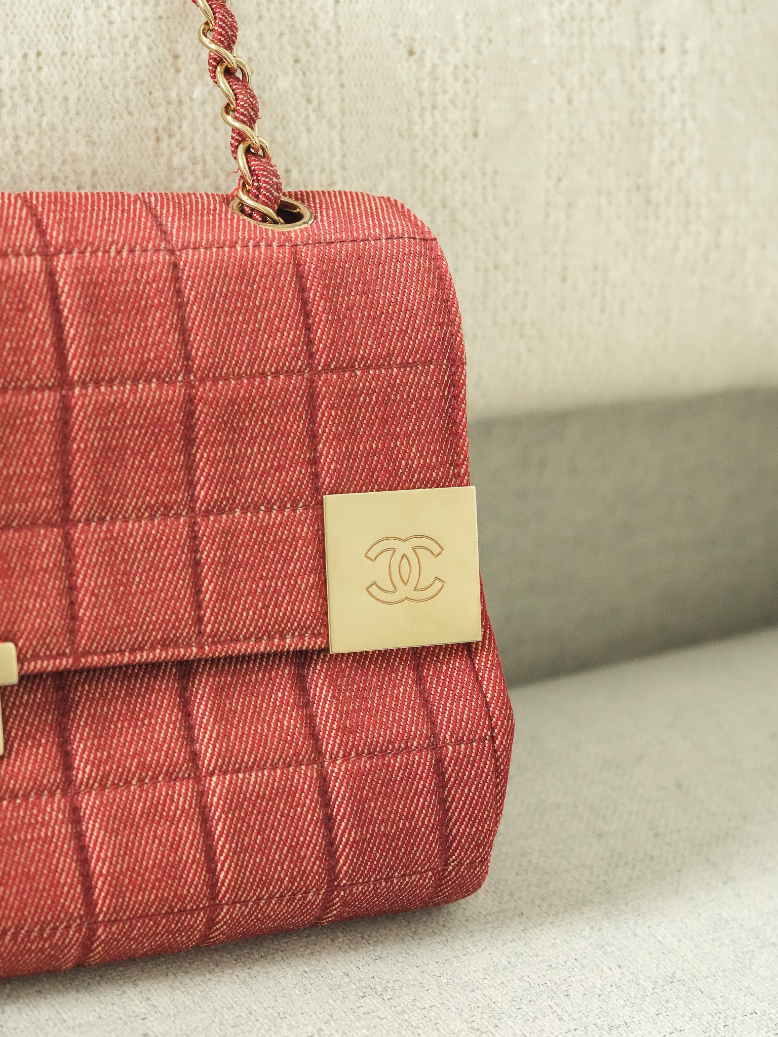 Borsa a Mano Chanel Vintage - Chocolate Bar Denim Rosso Donna (2002-2003) 