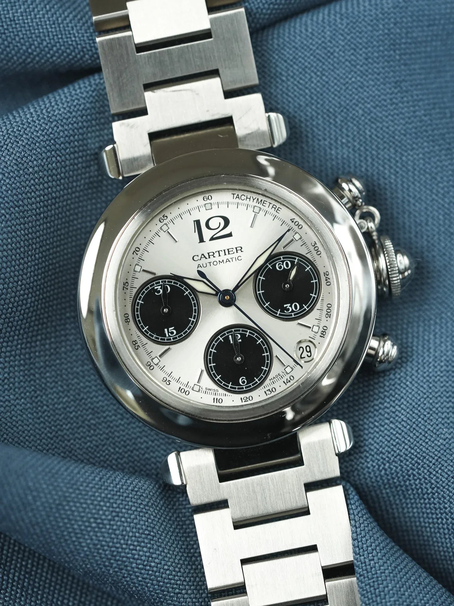 Cartier - Pasha 2412 Chronographe Panda Noir Acier - Papier - 2005 - Atelier Victor