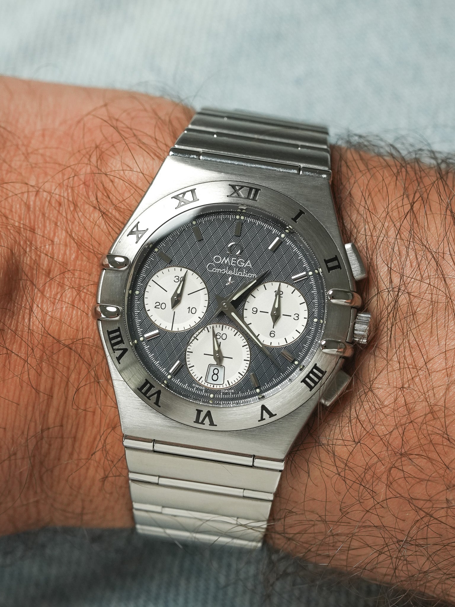 Omega - Constellation Double Eagle 1542.40 Stahl Wabenmuster Grau Zifferblatt - 1990s 