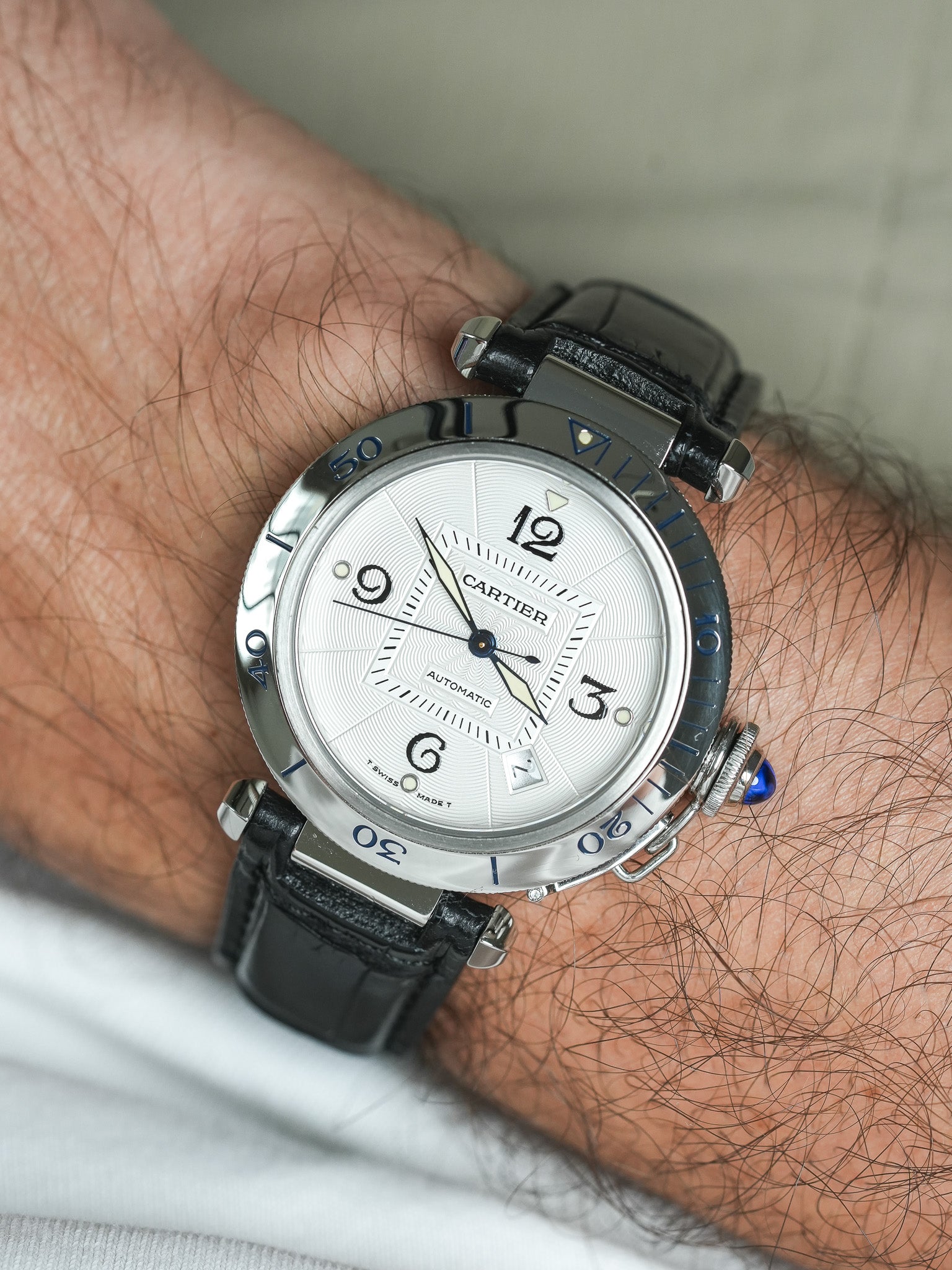 Cartier - Pasha 2378 Guilloché 38mm Сталь Задняя крышка стекло - 1990s 