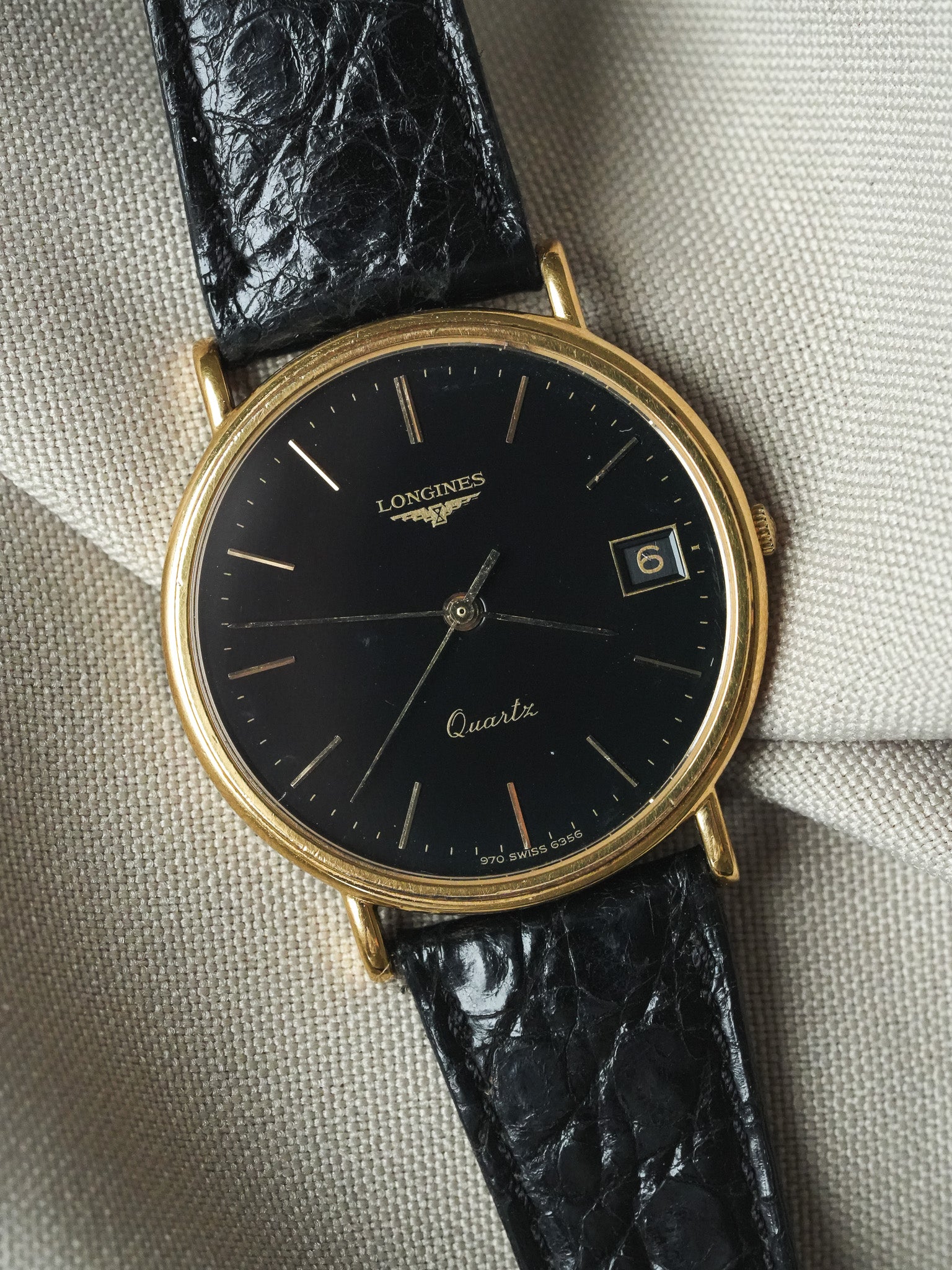 Longines - Ronde Noir Fecha Chapado en oro - 1980s 