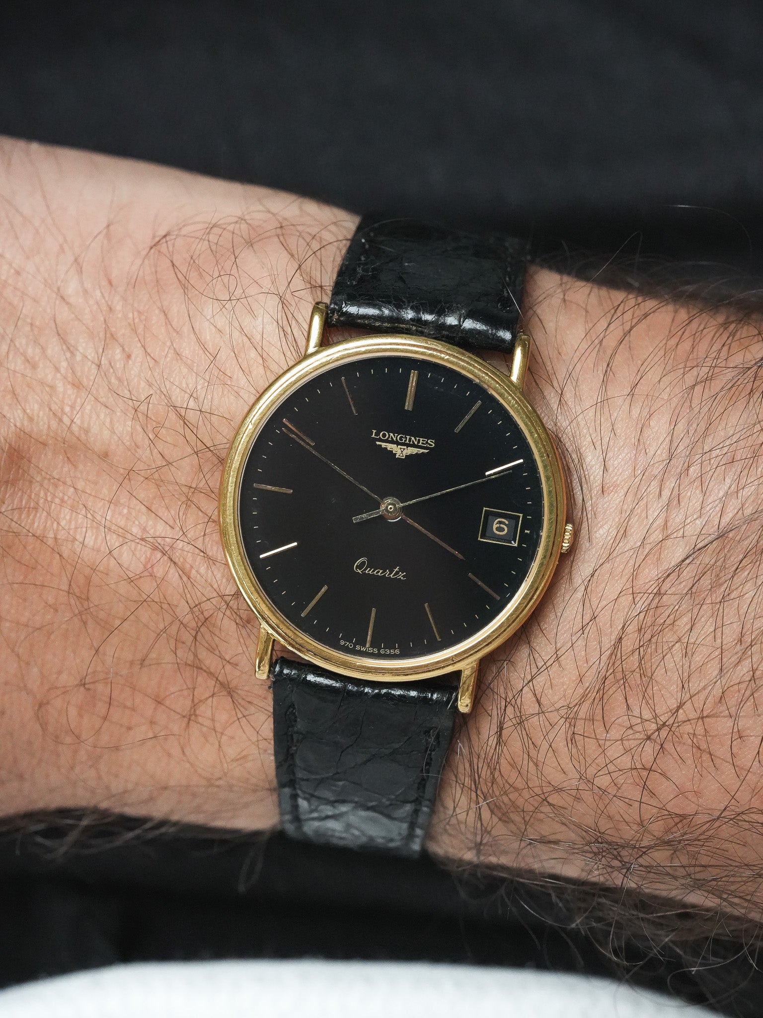 Longines - Ronde Noir Fecha Chapado en oro - 1980s 