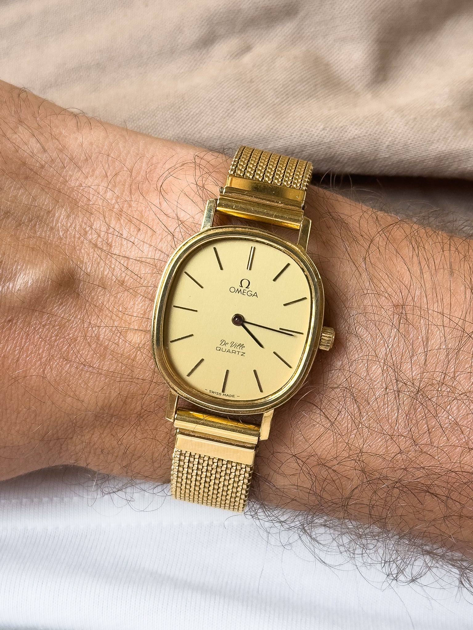 Omega - De Ville 191.0046 Tonneau chapado en oro pulsera de malla - 1978 