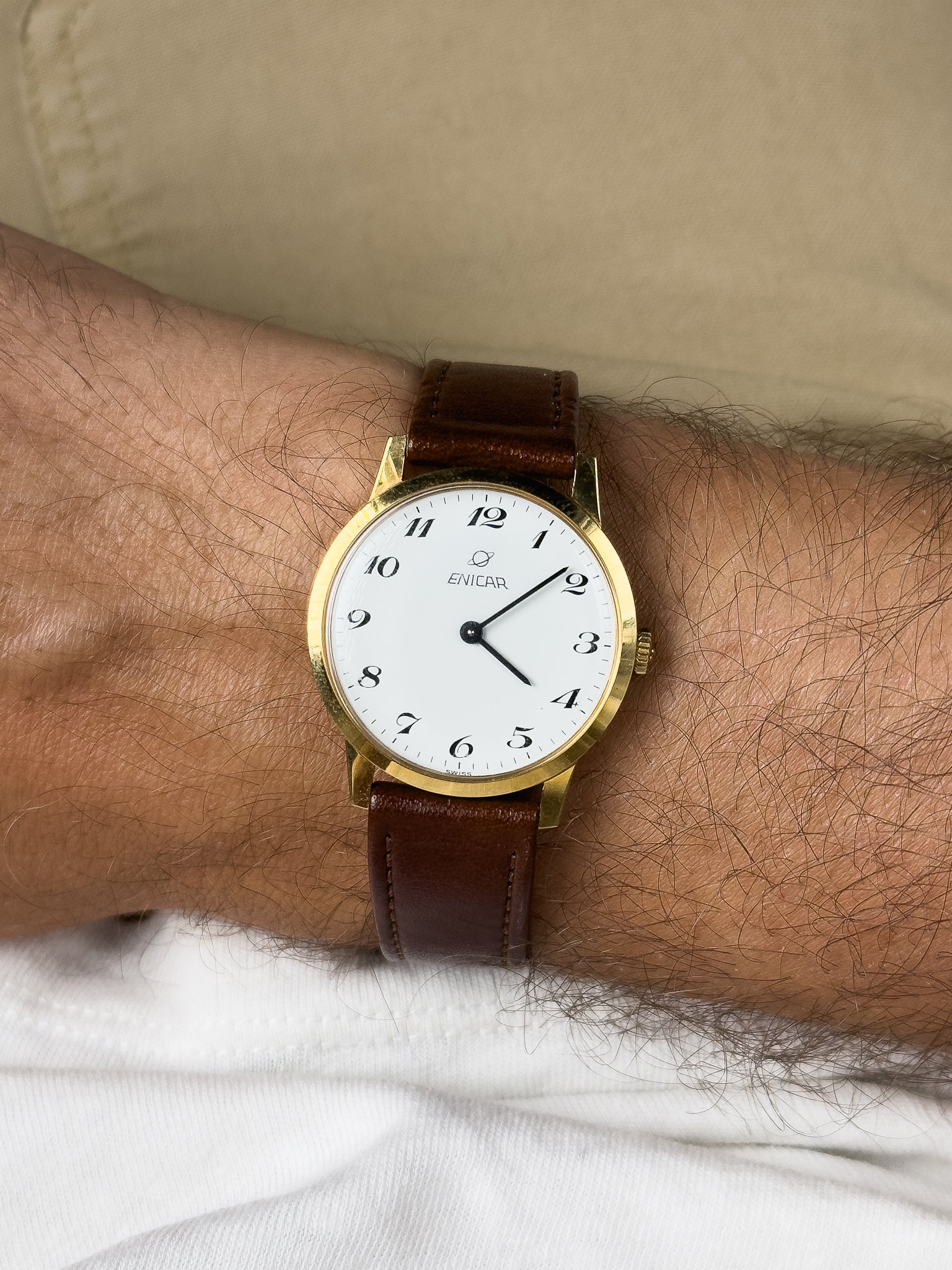 Enicar - Vergoldet Ultra slim Weißes Zifferblatt - 1980s 