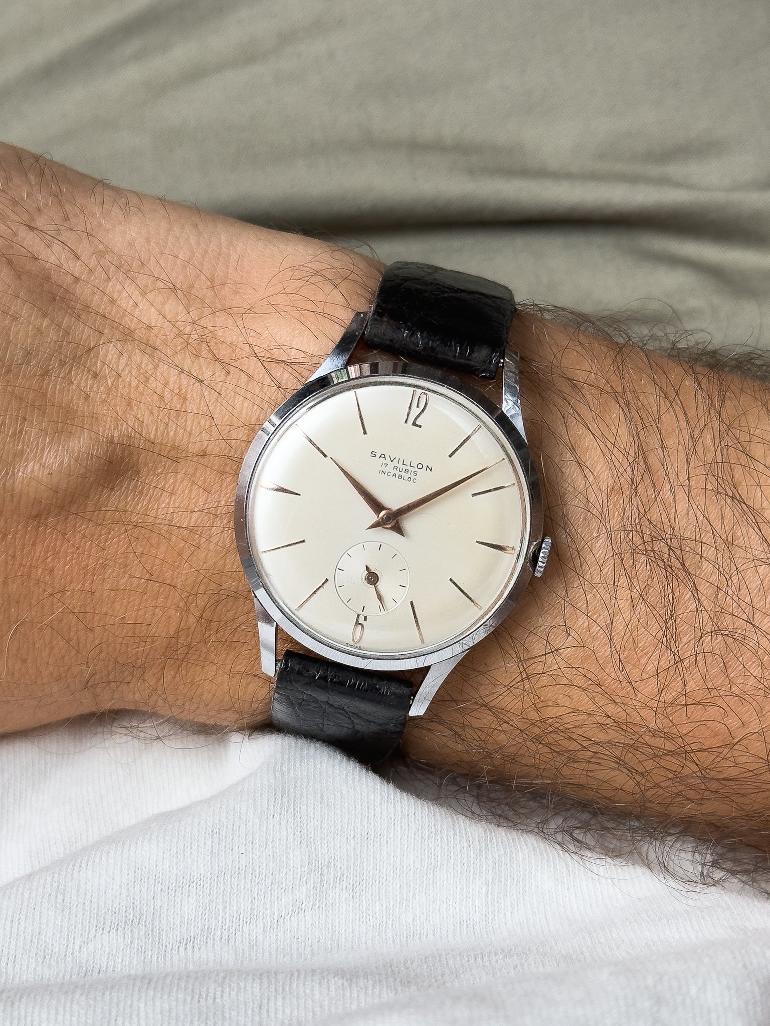 Savillon - Steel dress watch with rose gold index small second - 1970s 