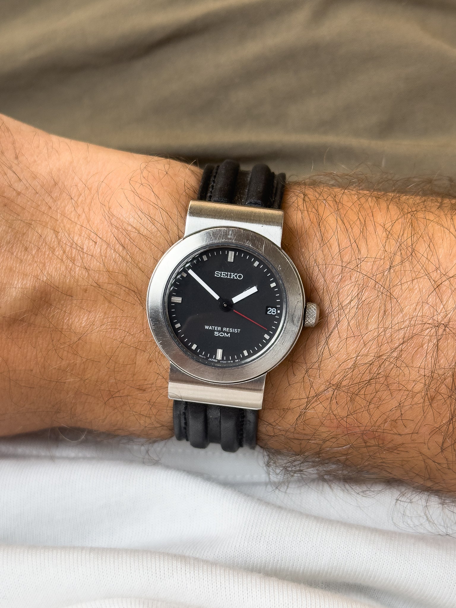 Seiko - فولاذ مصقول قرون مركزية عقرب ثواني أحمر - 1990 