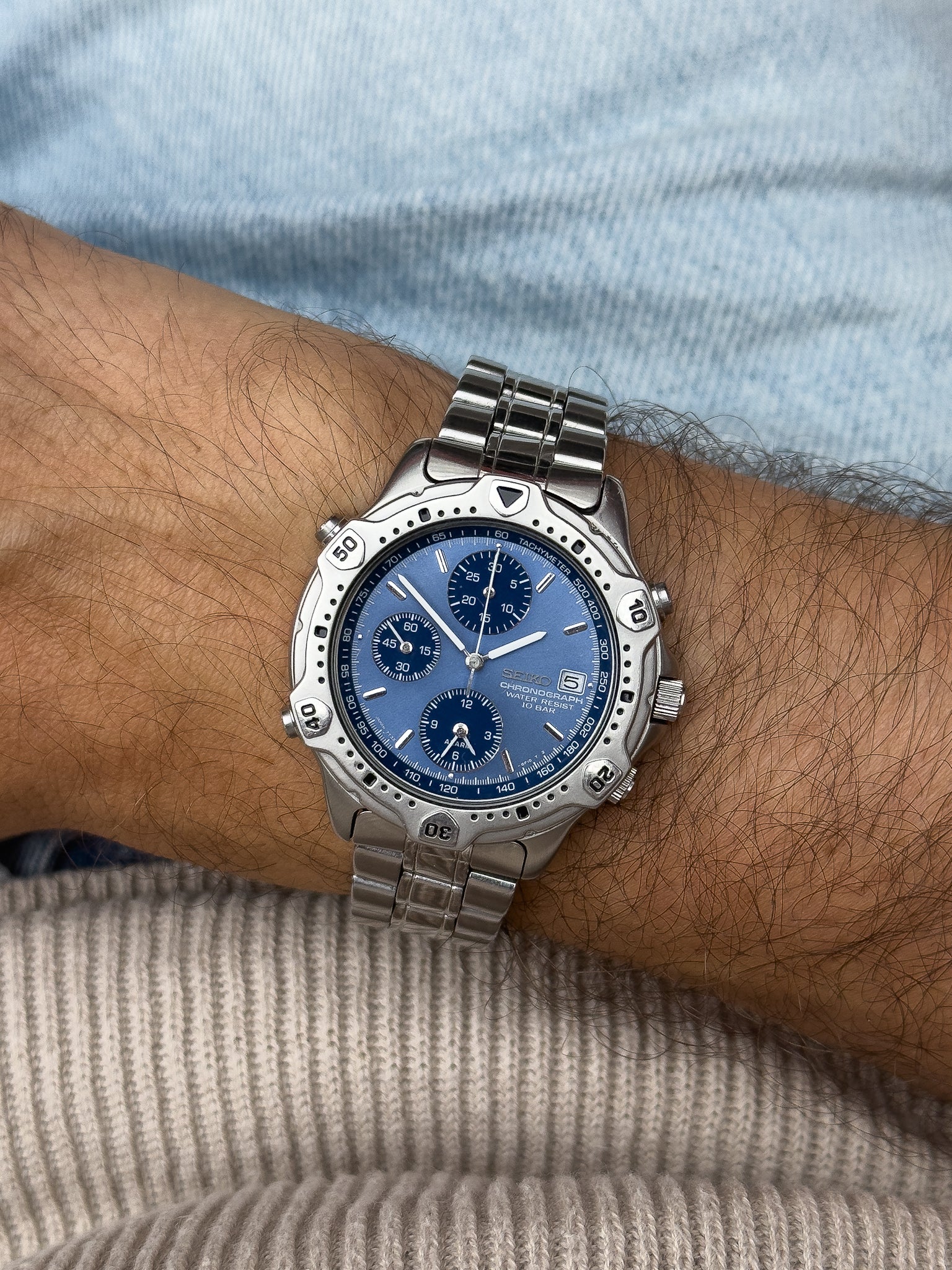 Seiko - Хронограф Синий сталь с будильником - 1993 