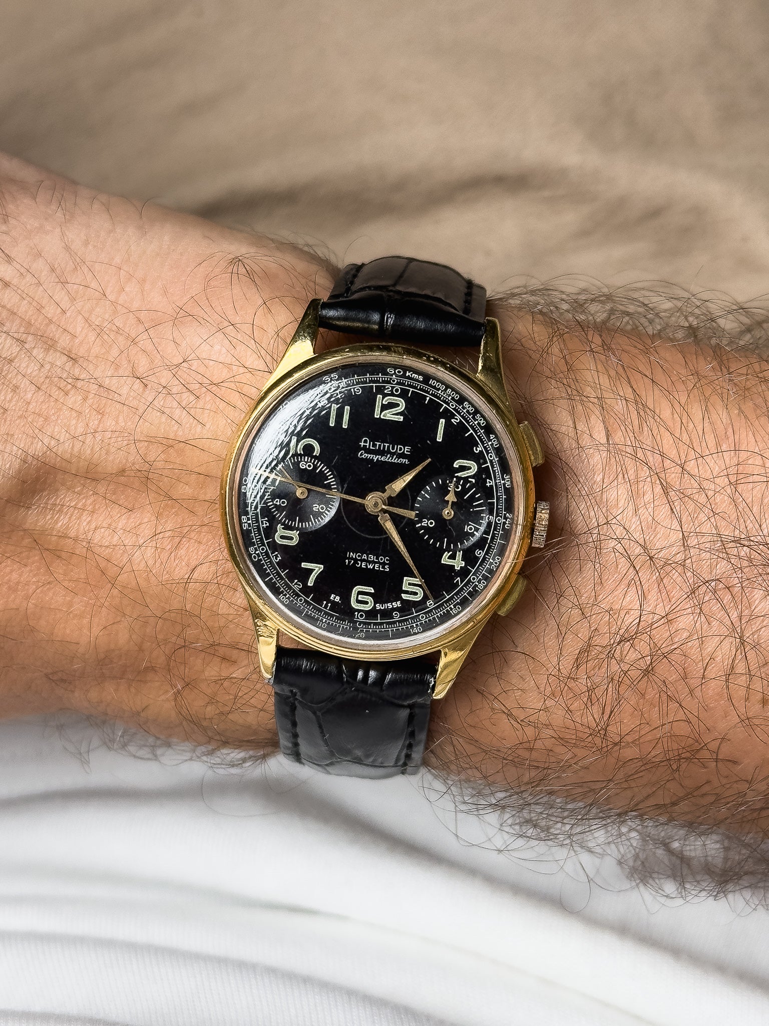 Altitude Competition - Venus 188 Black Gold Chronograph - 1960s 