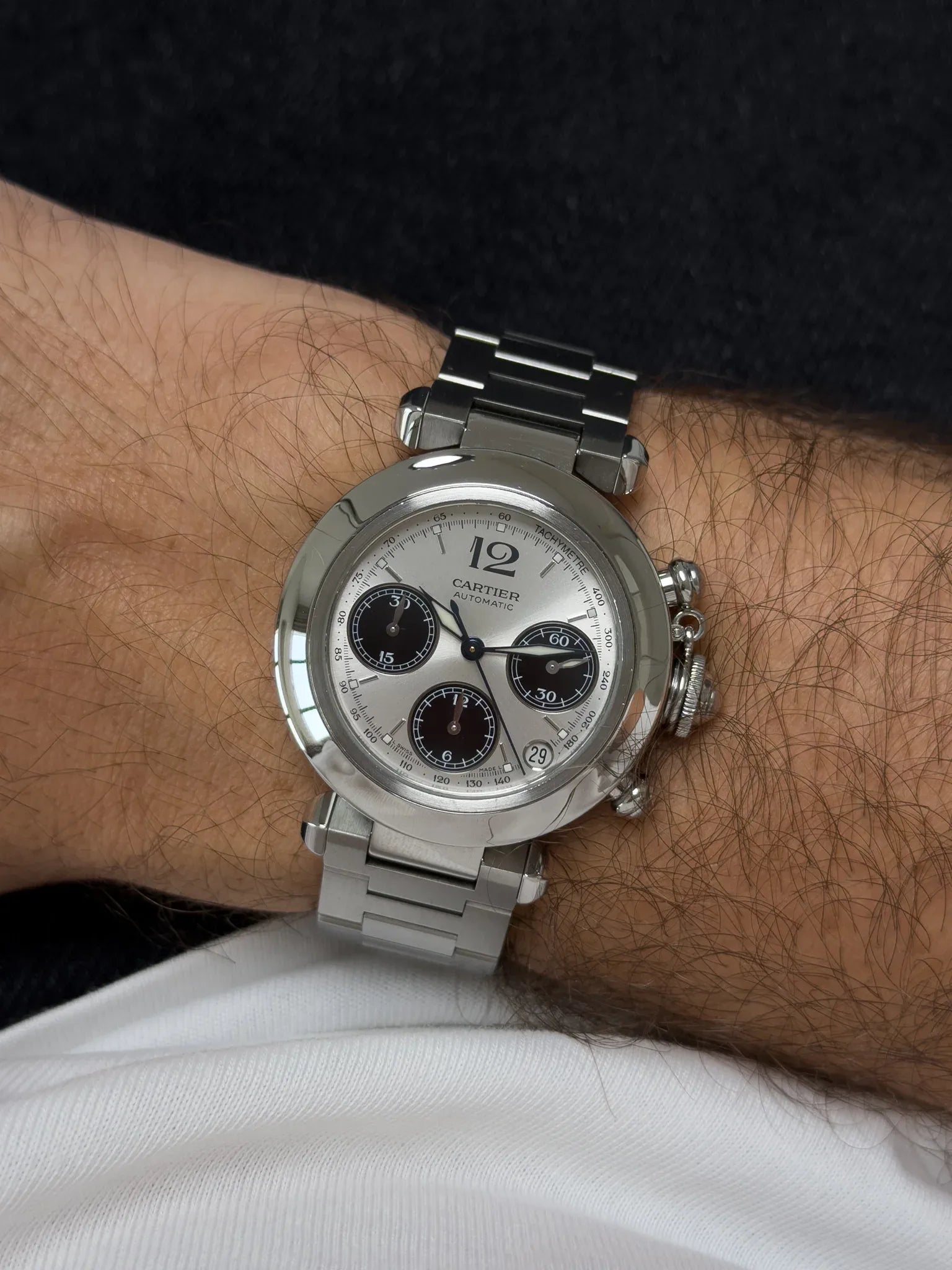 Cartier - Pasha 2412 Chronographe Panda Noir Acier - Papier - 2005 - Atelier Victor