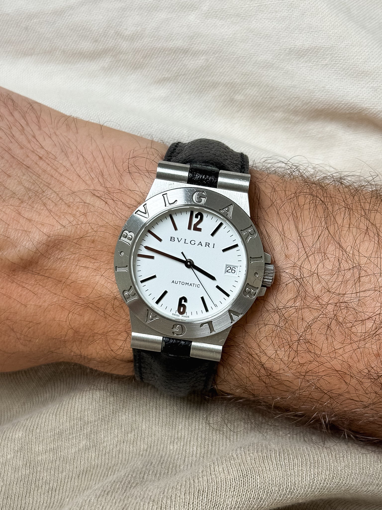 Bvlgari - Diagono LCV35S Cuir automatique cadran blanc - 2000s