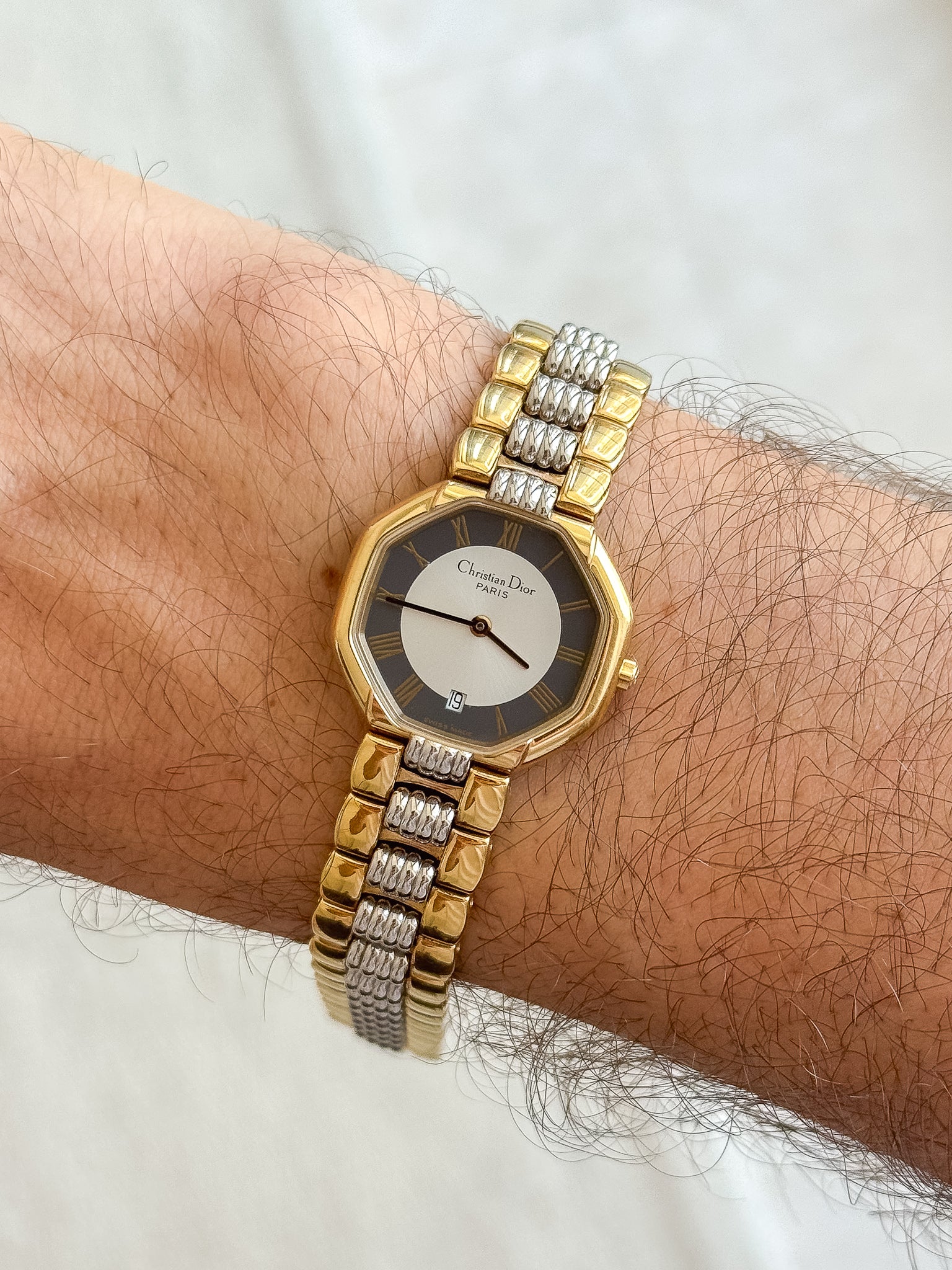 Christian Dior - 48.133 Octagonal Gold Steel Gray Dial- 1990s 