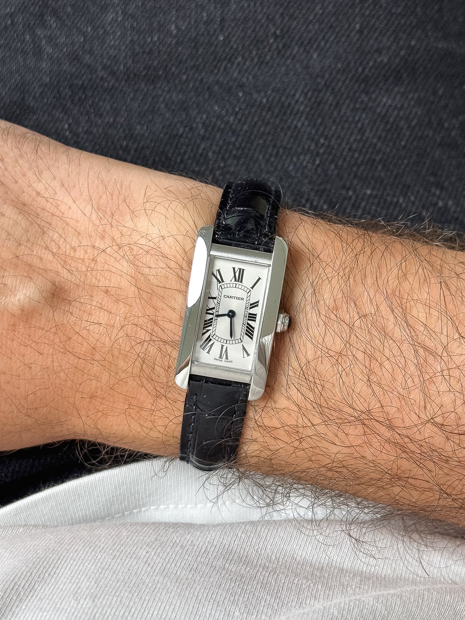 Cartier - Tank American 3970 Steel Quartz Blue Leather - 2010s 