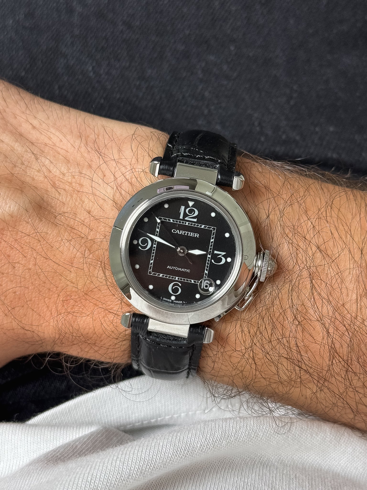 Cartier - Pasha 2324 Cuir Date Blanc Tapissé - 2000s
