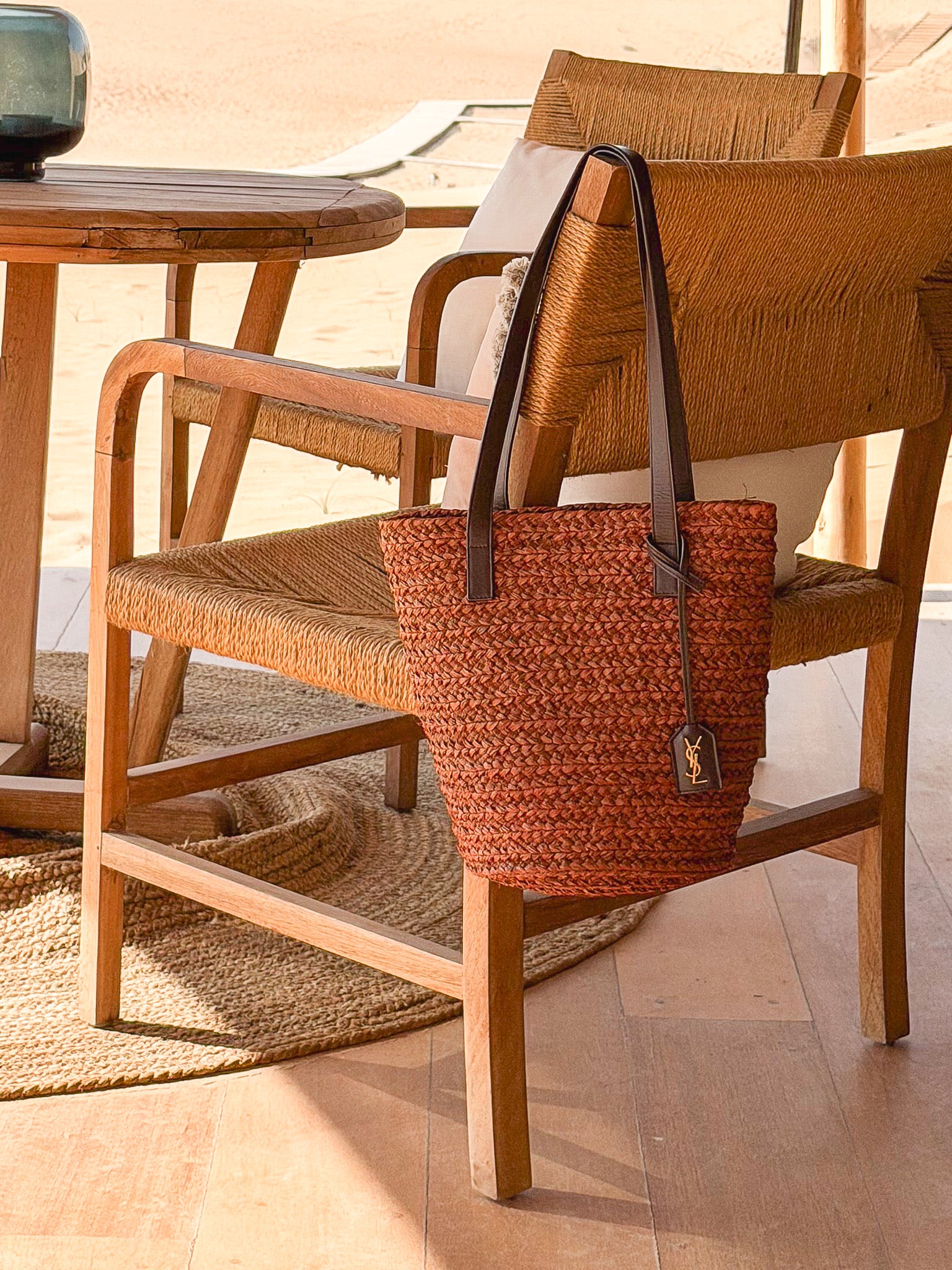 Sac Cabas Saint Laurent Panier Paille et Cuir - Femme