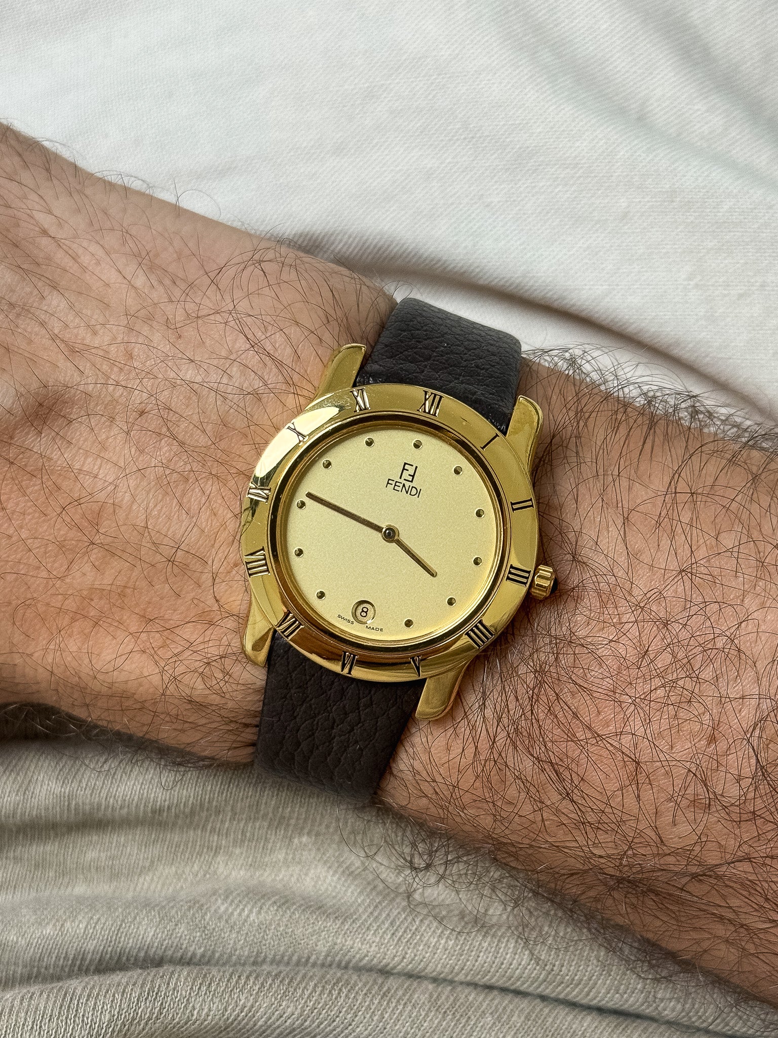 Fendi - Plaqué or Date 6h Cabochon 34mm - 1990s