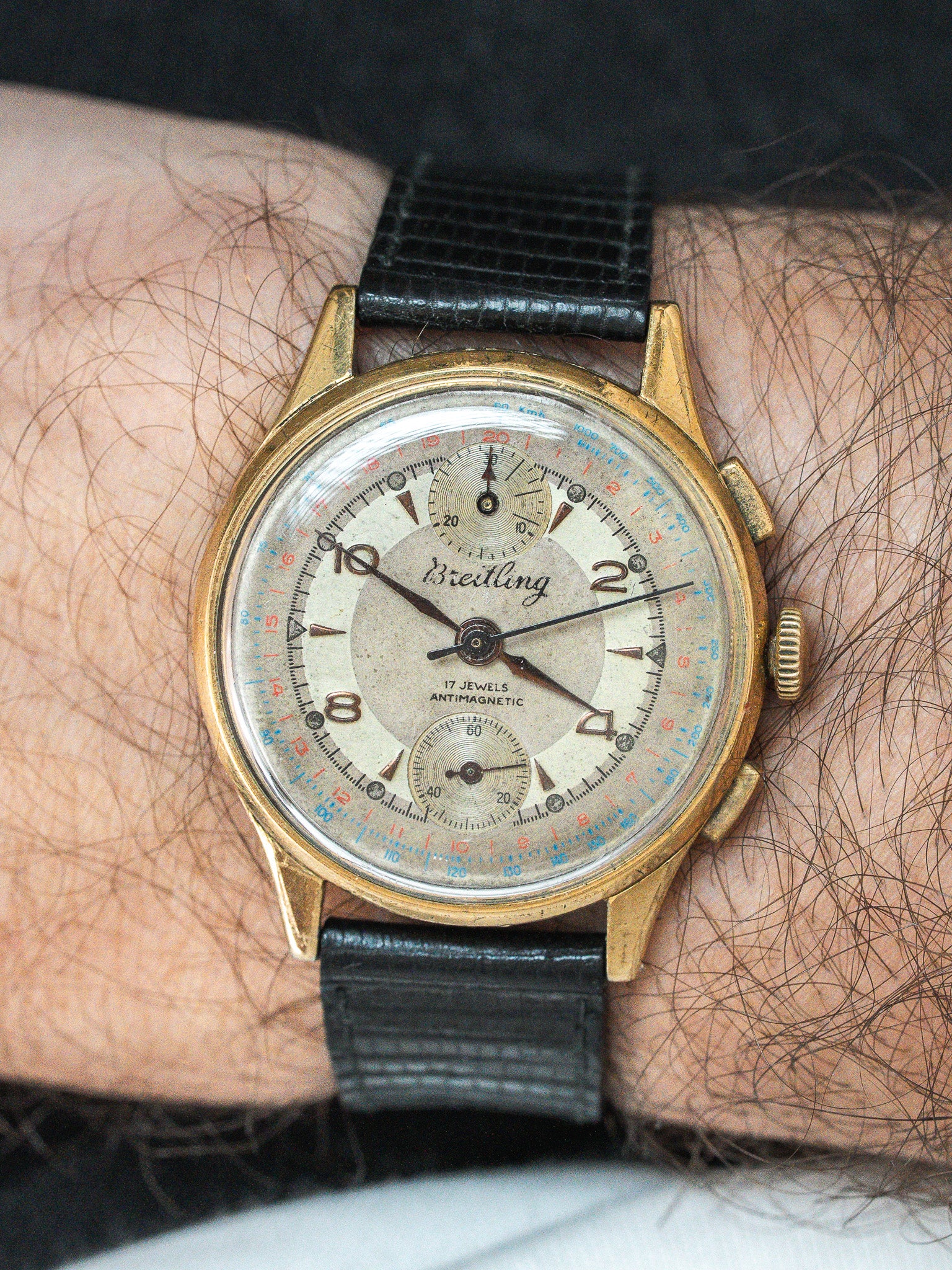 Breitling 178 Vintage 手表 - 35 毫米 金色镀层计时码表（1950 年代） 