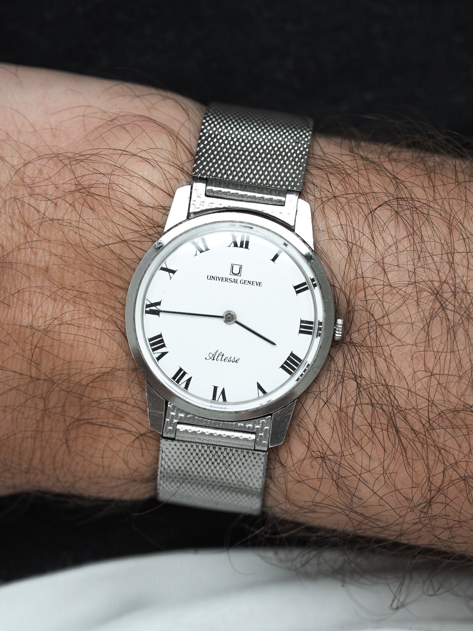 Orologio Universal Genève Altesse in acciaio — quadrante bianco (anni 1970) 
