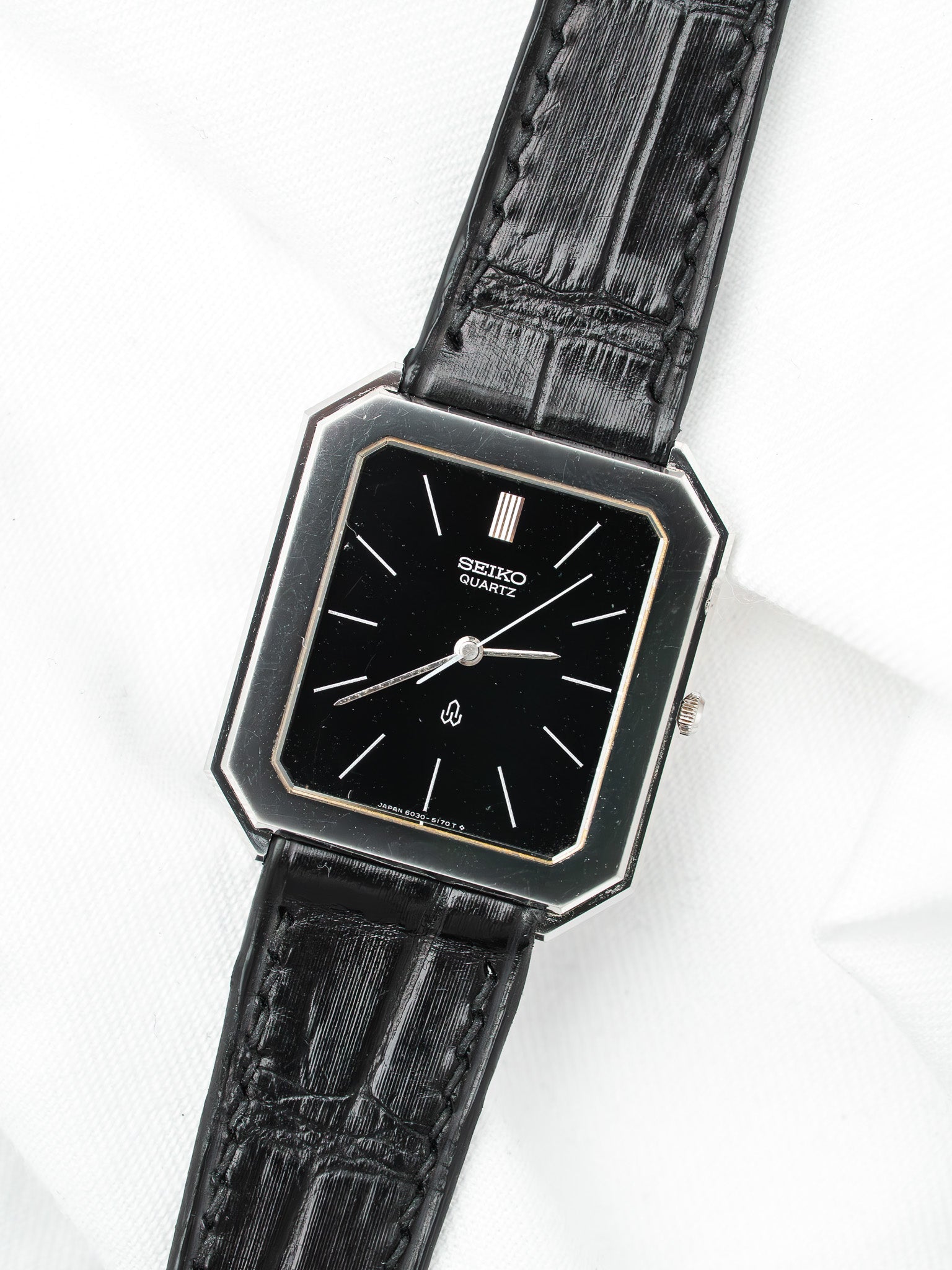 Vintage Seiko Steel Watch — Black Lacquered Dress Dial (1980) 