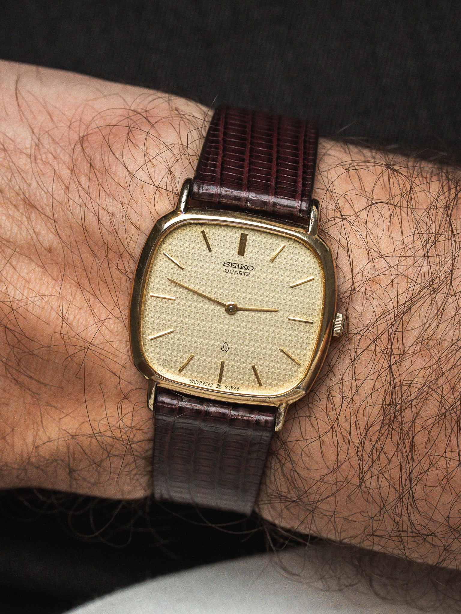 Montre Seiko Coussin Or — Cadran Guilloché Champagne (1980s)