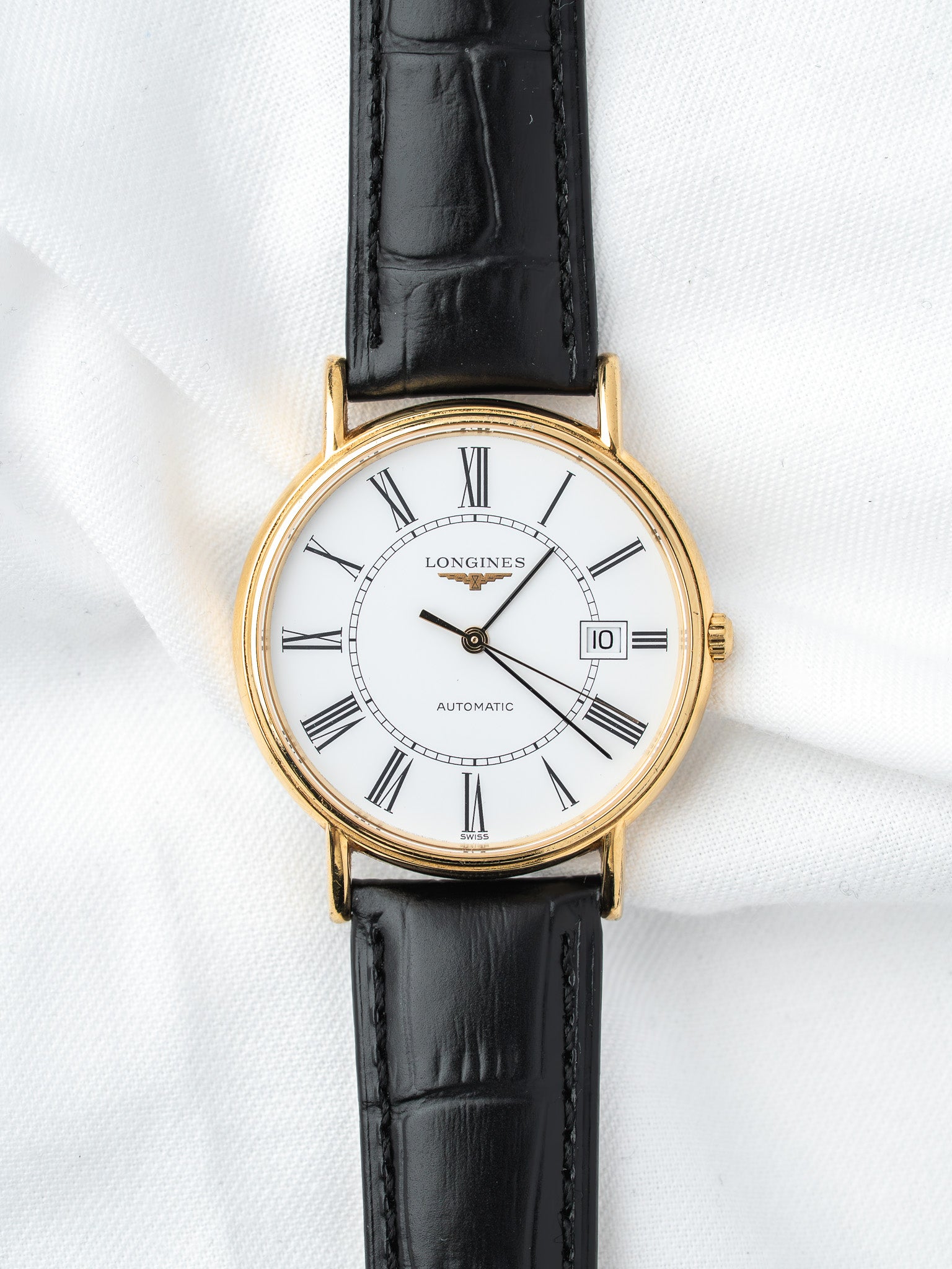 Orologio Longines Présence in oro — Quadrante romano e fondello in zaffiro (anni 2000) 