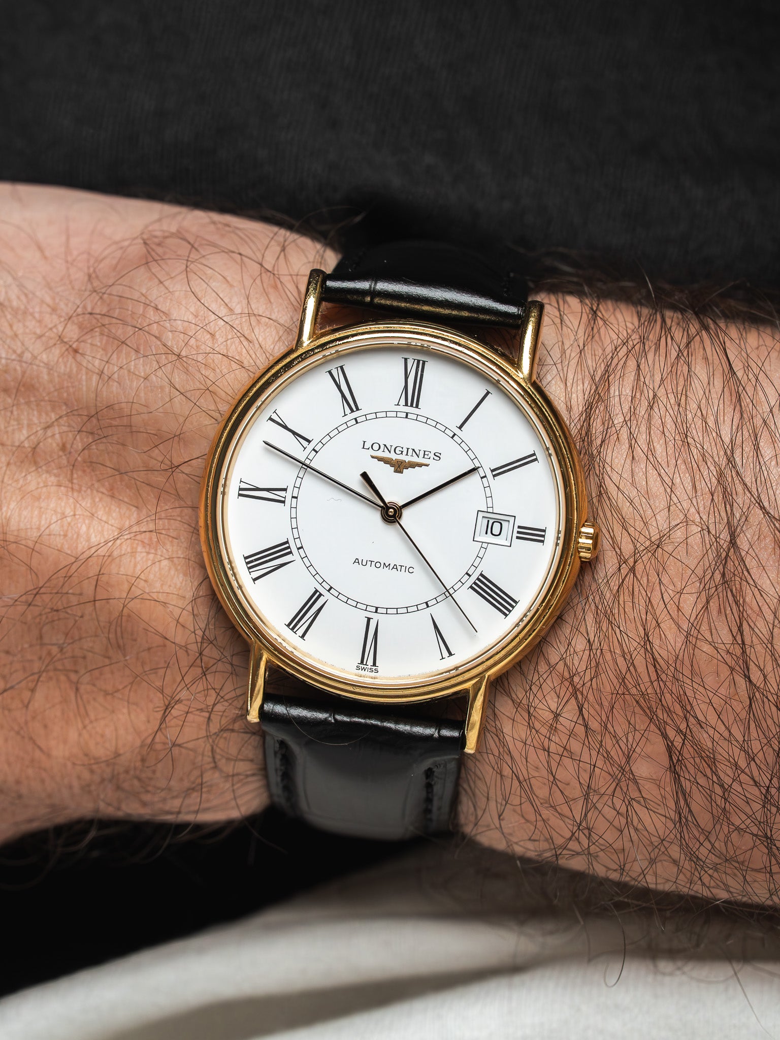 Orologio Longines Présence in oro — Quadrante romano e fondello in zaffiro (anni 2000) 